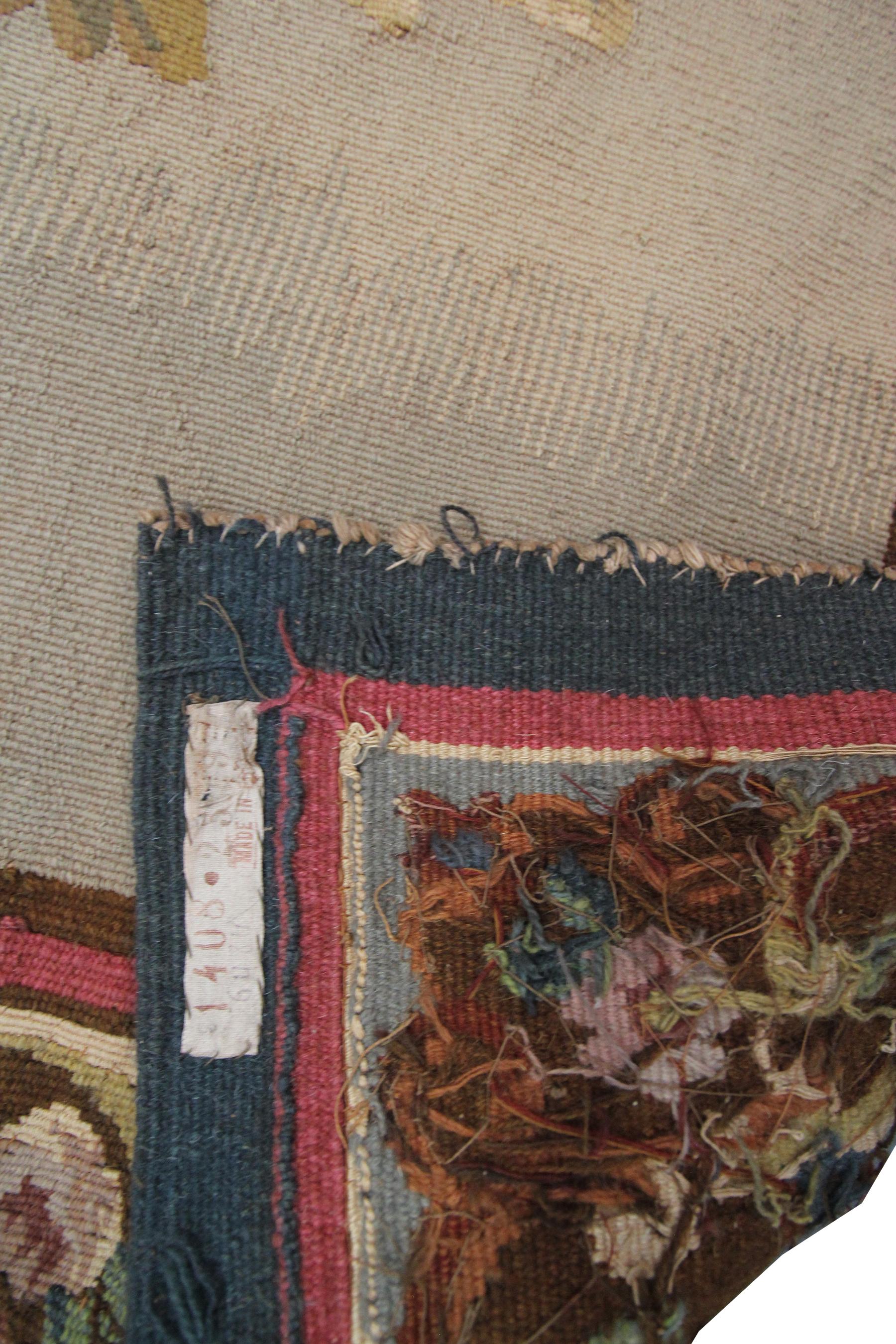 Laine Tapisserie ancienne Verdure Grande tapisserie française faite à la main 5X7, 1920 en vente