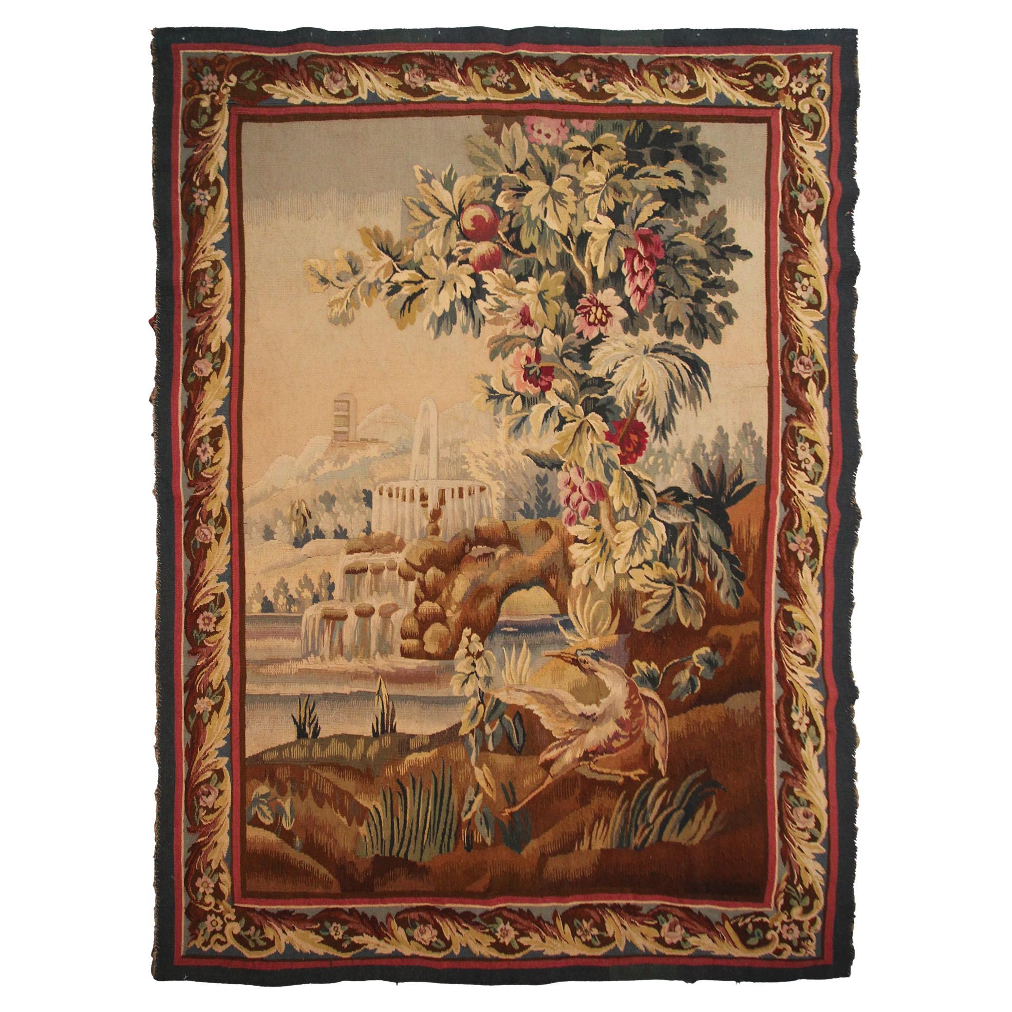 Tapisserie ancienne Verdure Grande tapisserie française faite à la main 5X7, 1920 en vente