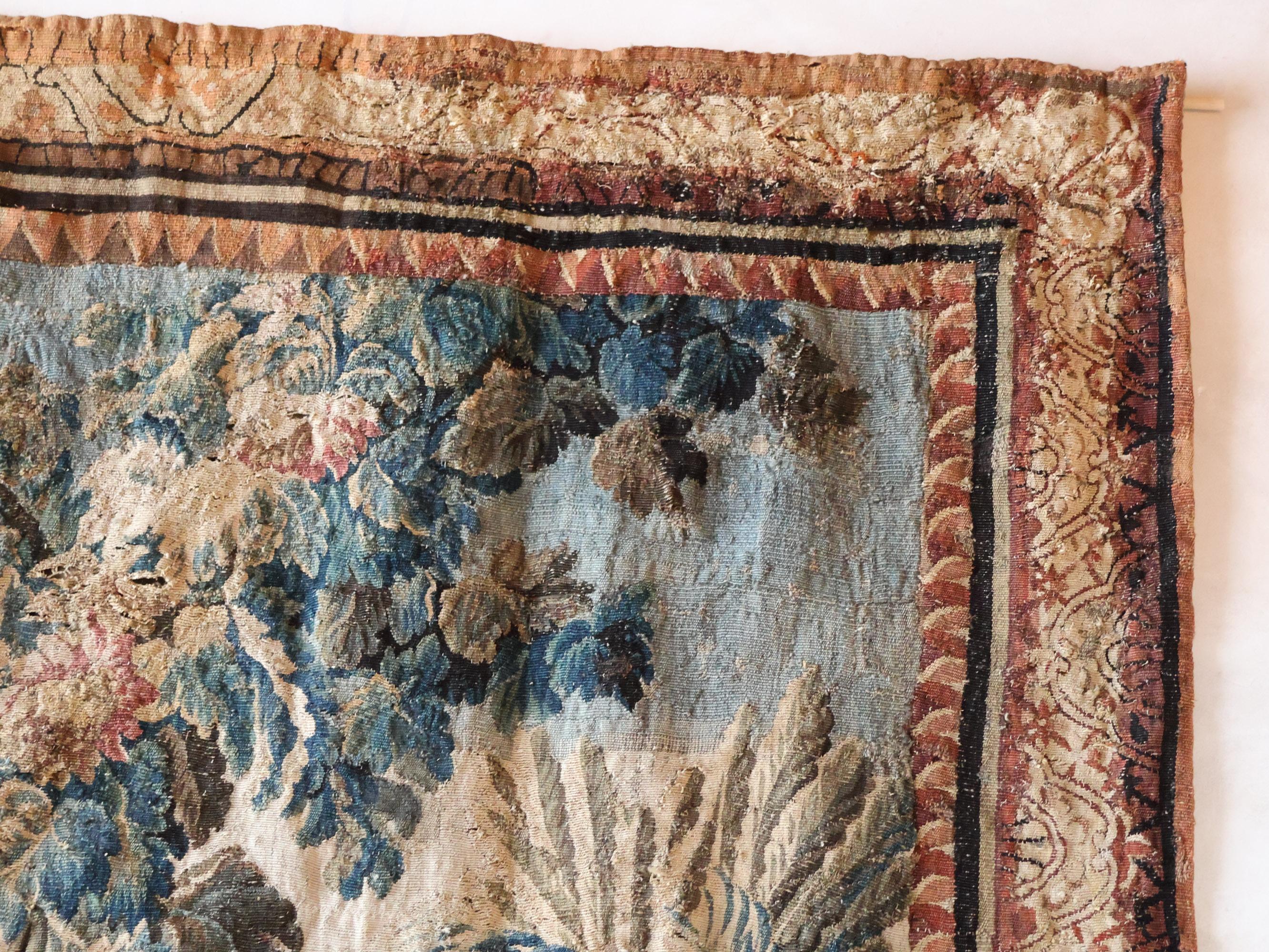 Tapisserie ancienne avec scène de chasse classique, Verdure ± 1700 en vente 1