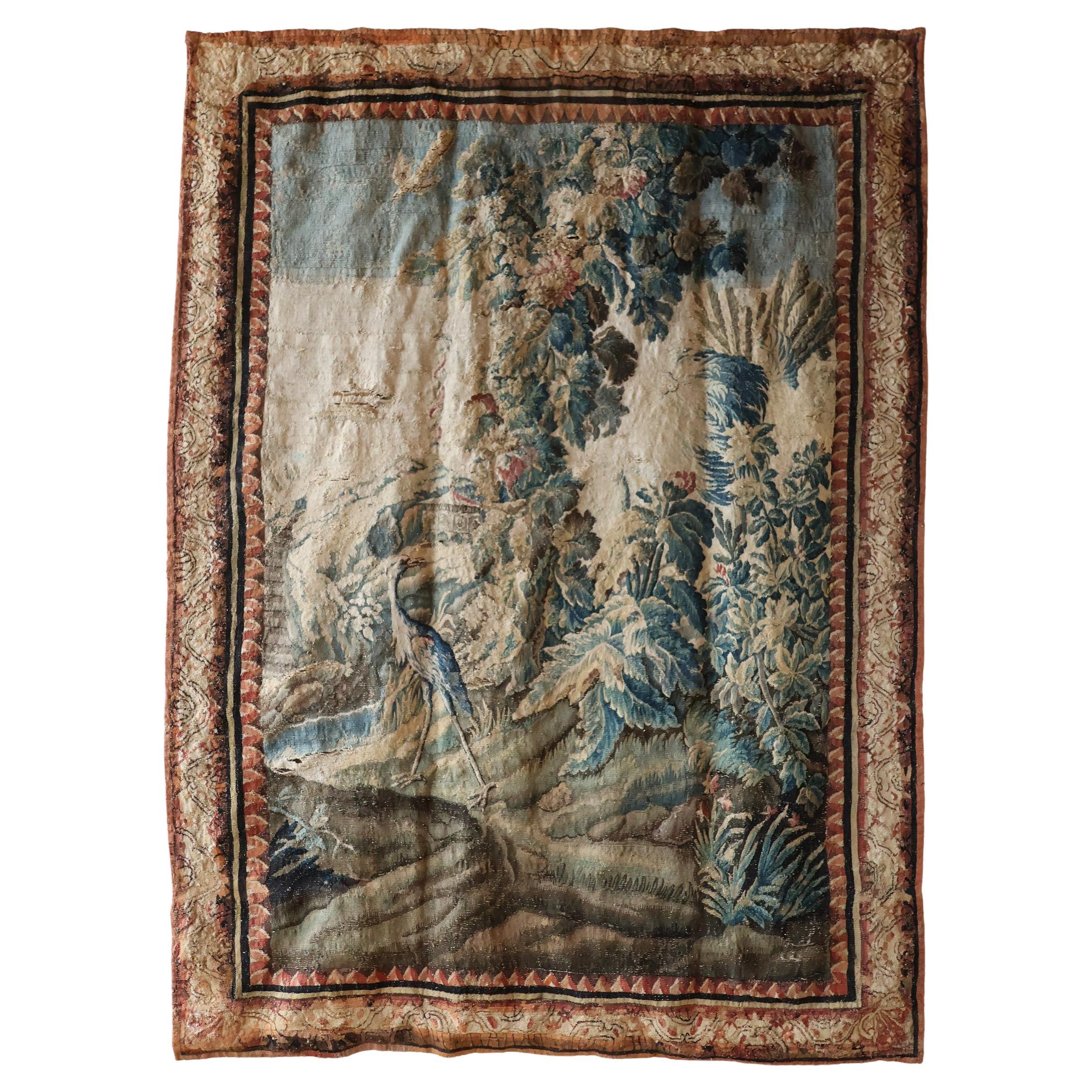 Antique Tapestry with Classic Hunting Landscape Scene, Verdure ± 1700