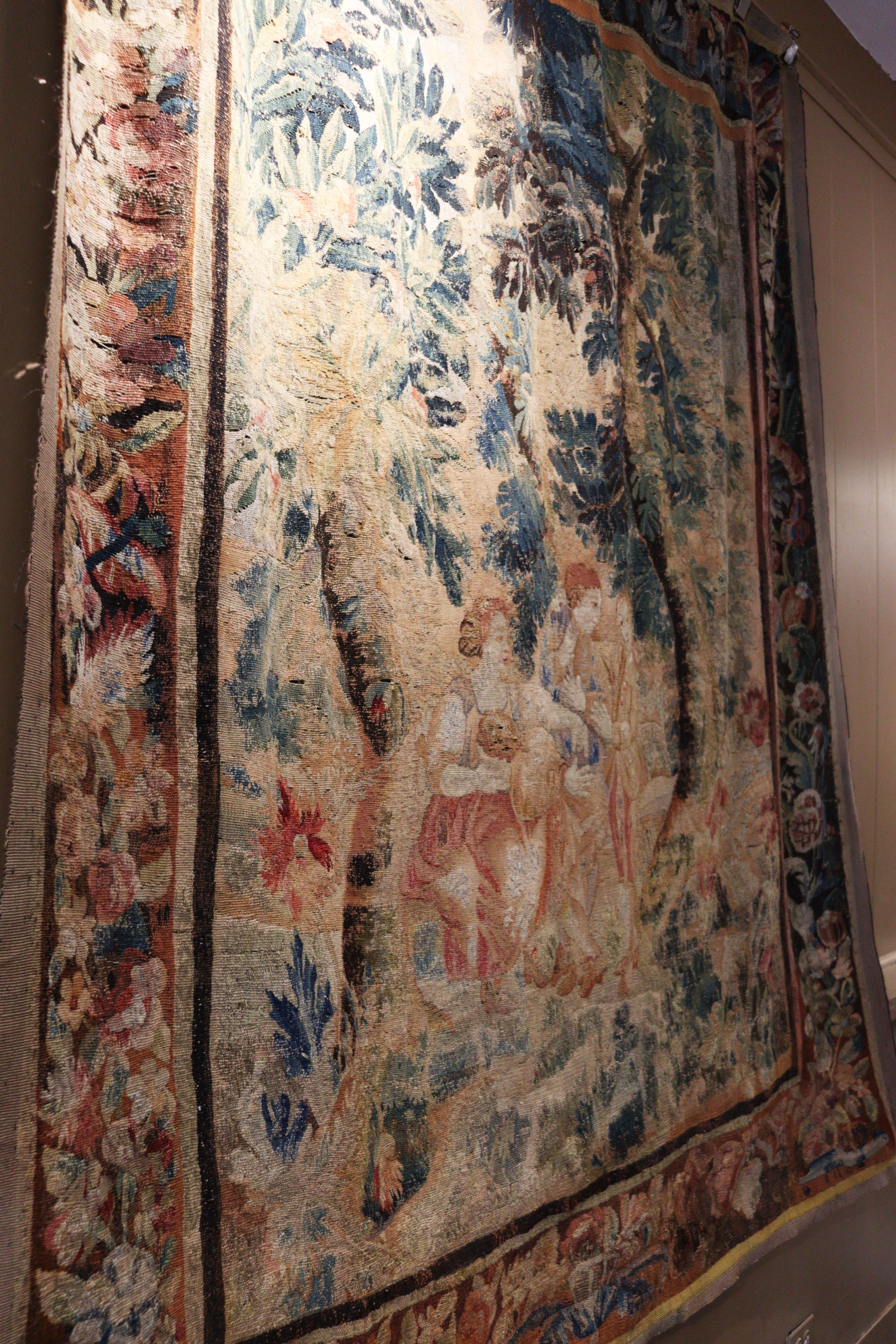 Renaissance Antique Tapestry with Forest Landscape For Sale