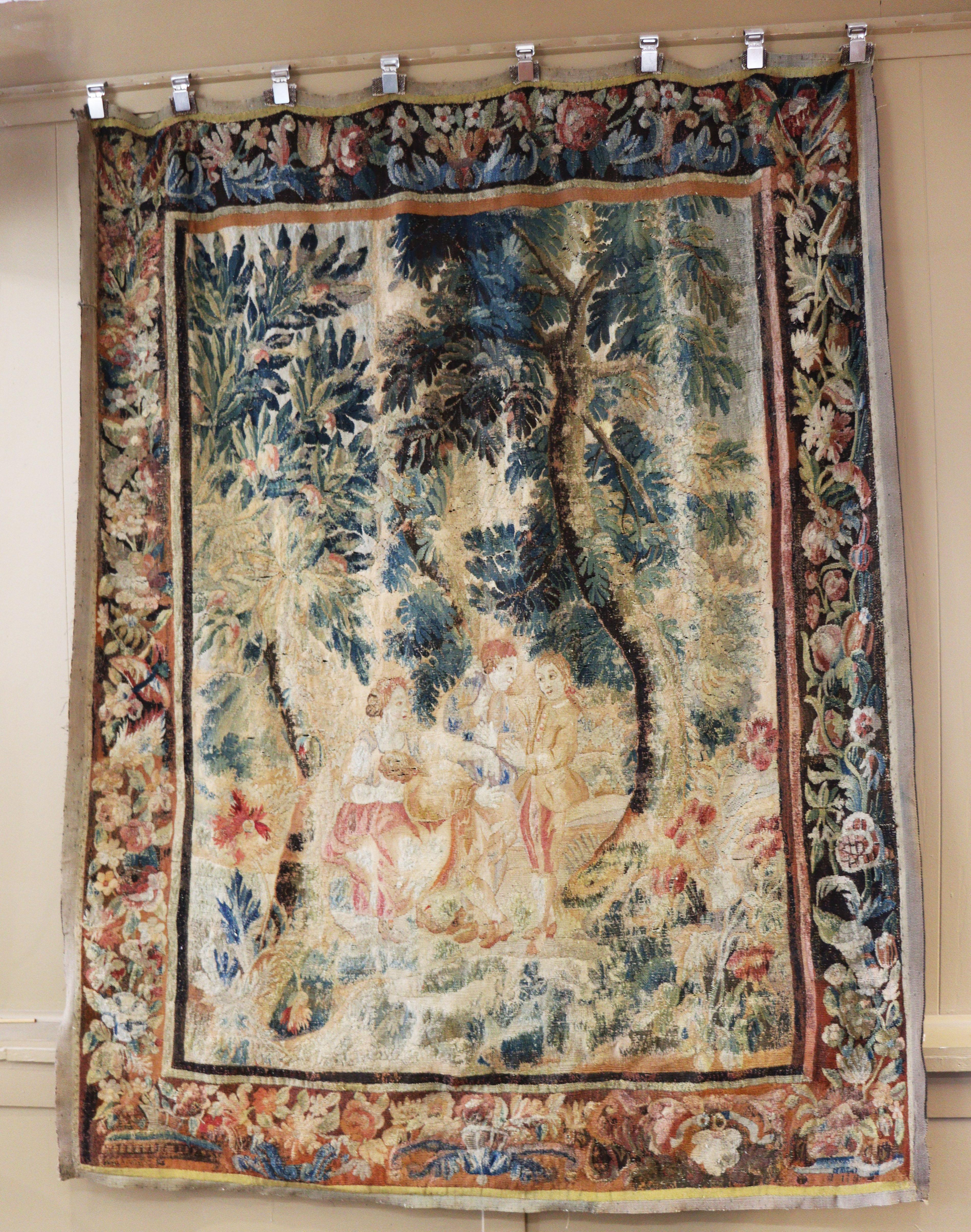 19th Century Antique Tapestry with Forest Landscape For Sale