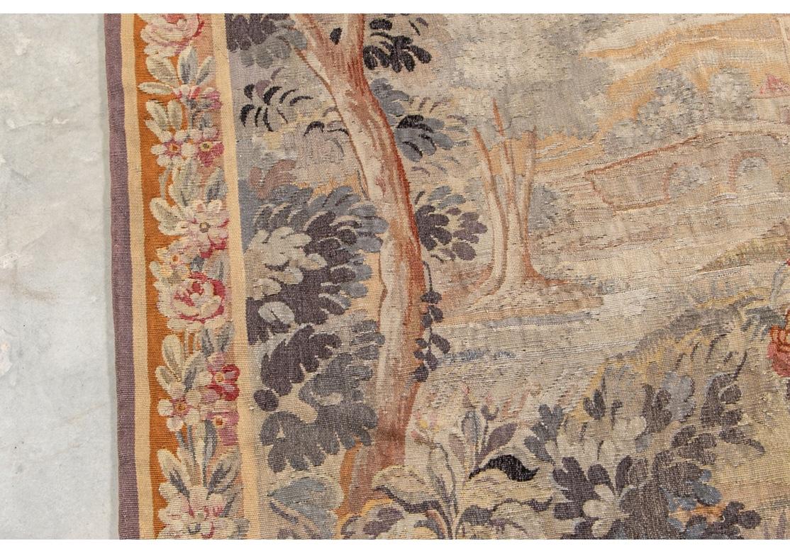 Antique Tapestry With Forest River Landscape 8