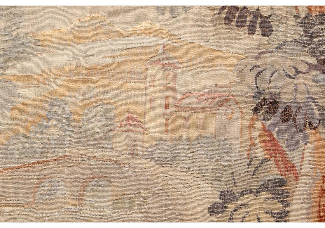 19th Century Antique Tapestry With Forest River Landscape