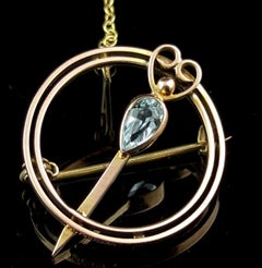 Antique Tara brooch, Irish Celtic, 9k gold and blue paste, Art Nouveau