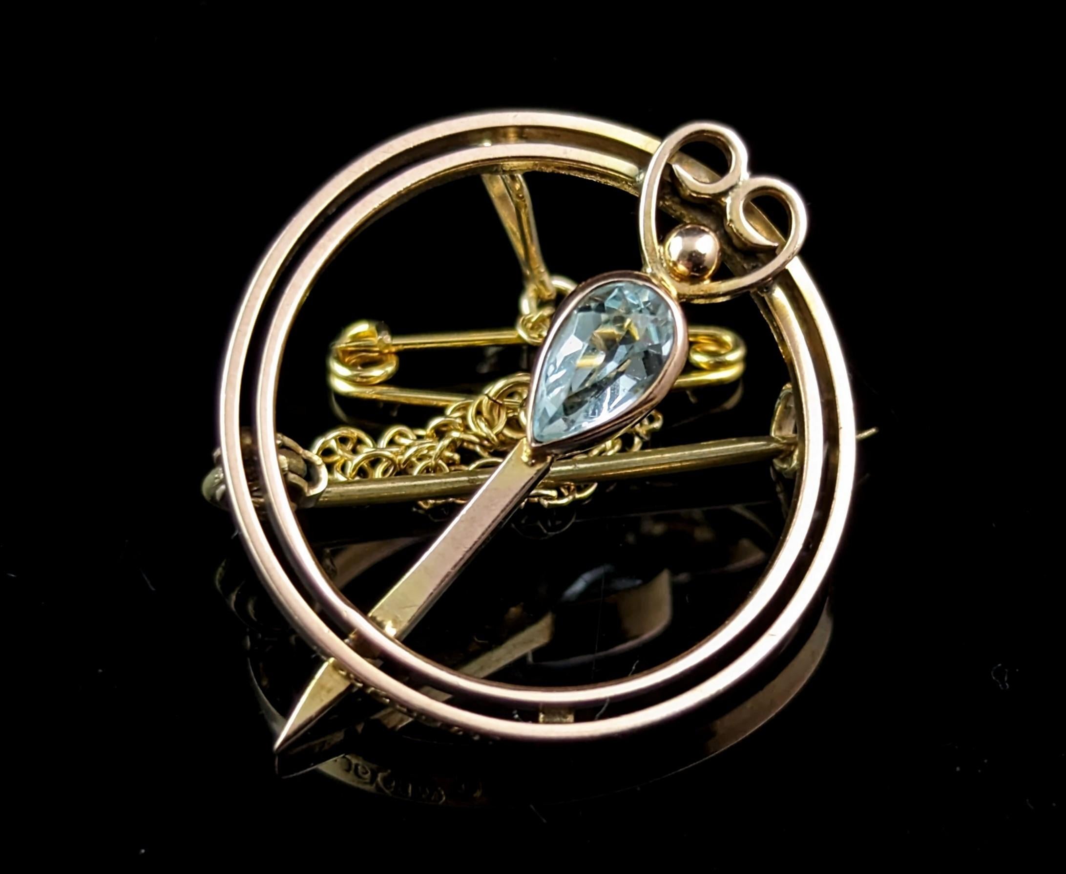 Antique Tara brooch, Irish Celtic, 9k gold and blue paste, Art Nouveau  For Sale 1