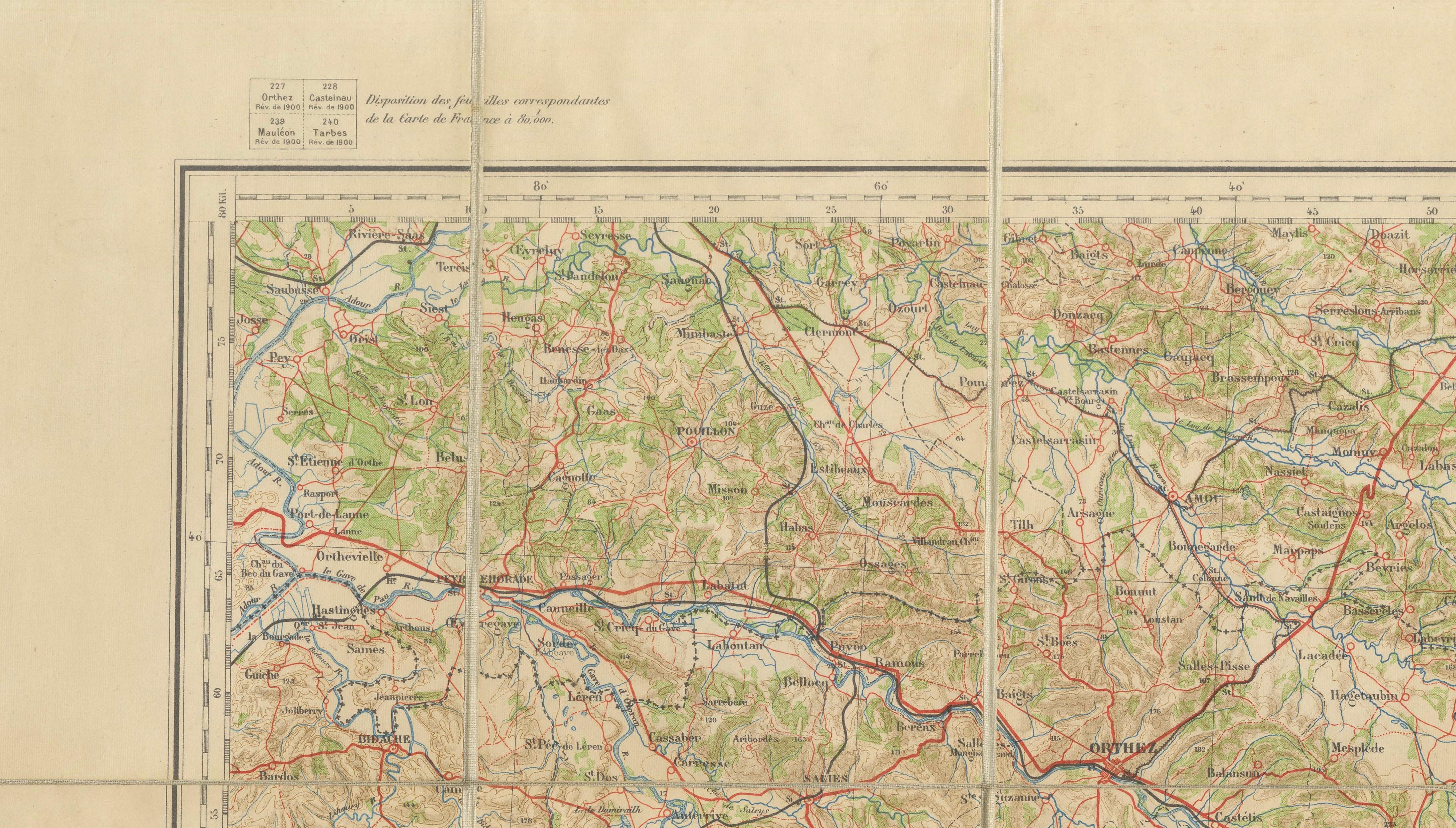 Antique Tarbes & French Pyrenees Folding Map, Edward Stanford, 1922