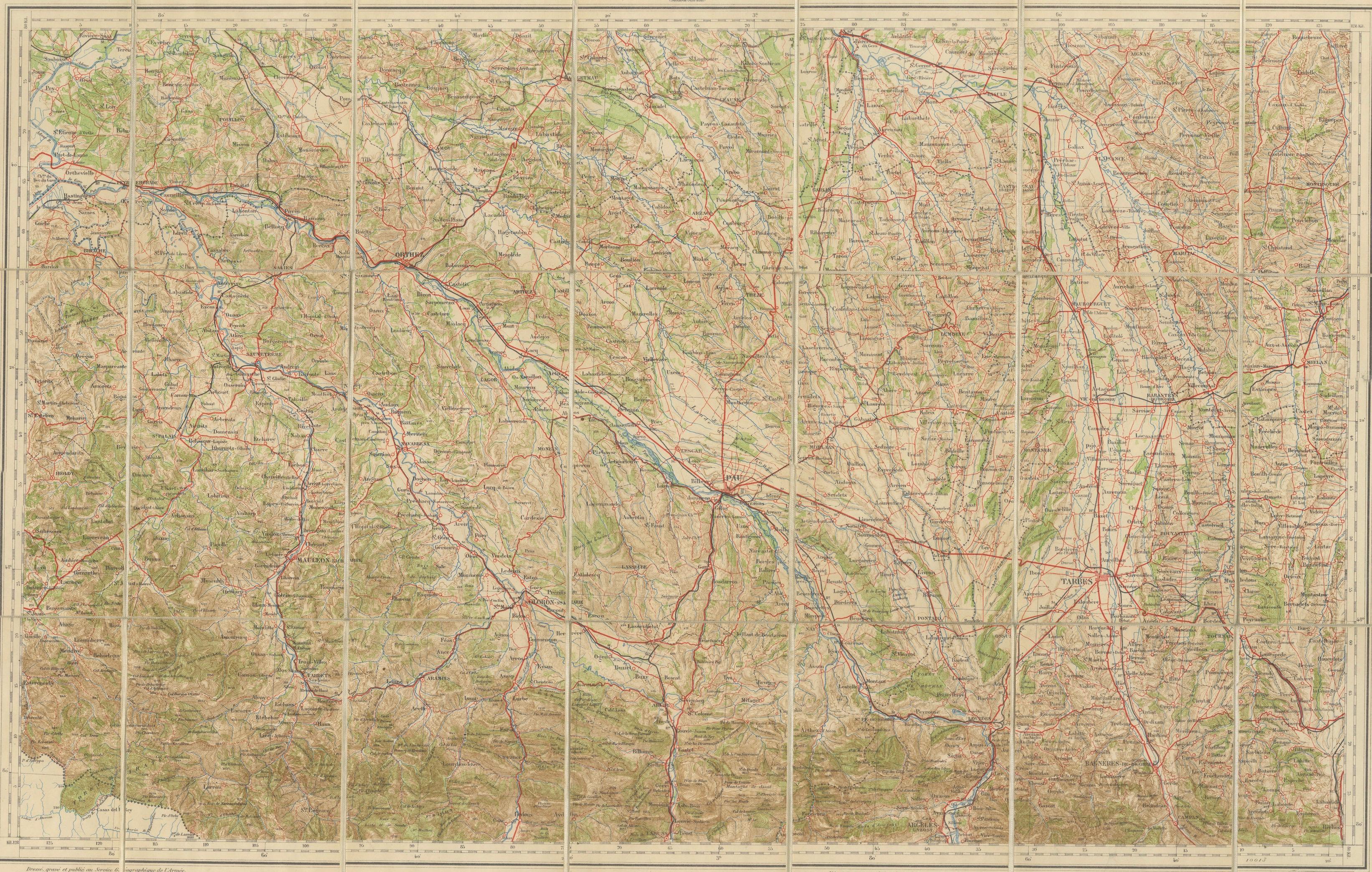 Antique Tarbes & French Pyrenees Folding Map, Edward Stanford, 1922