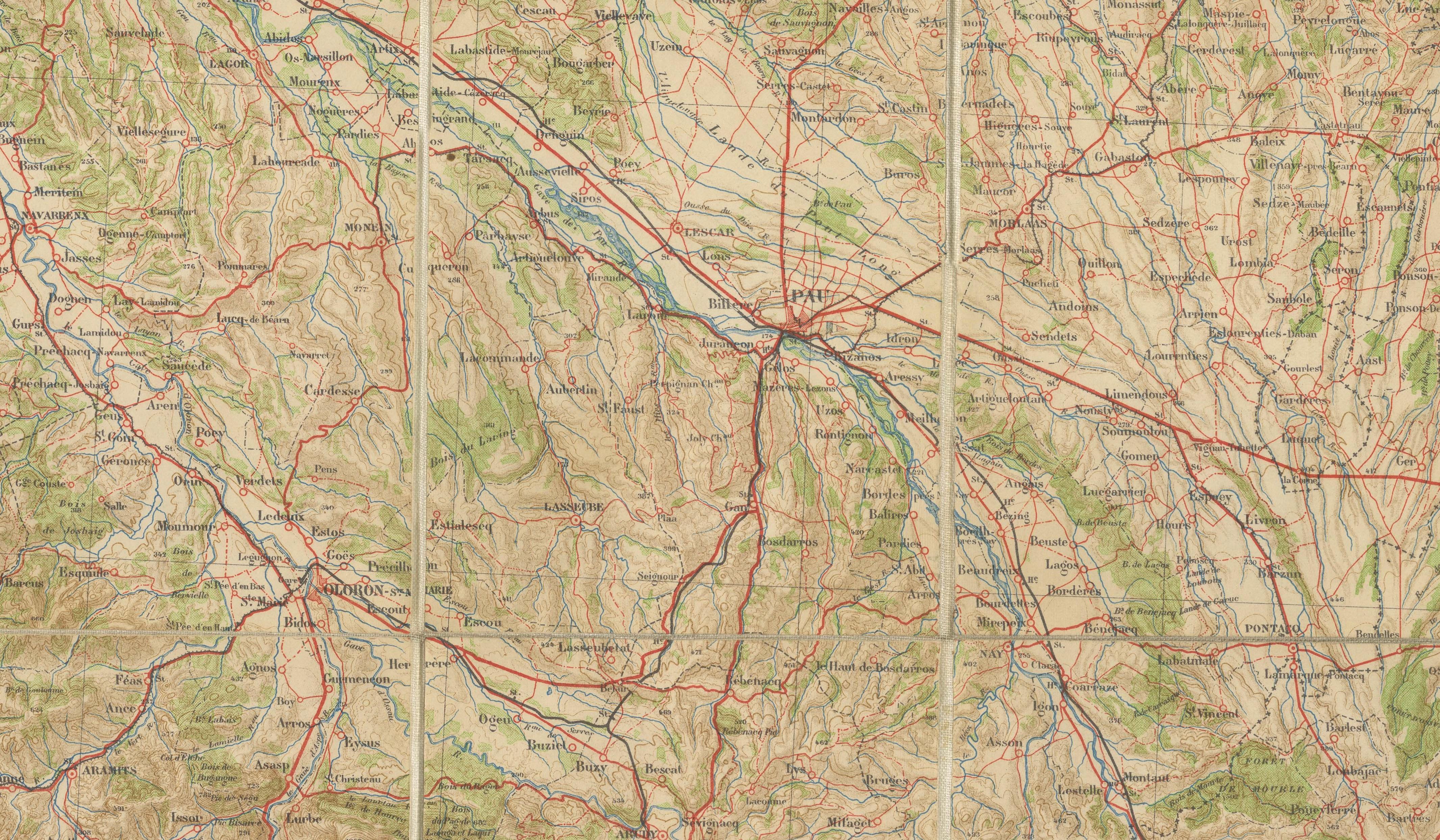 Antique Tarbes & French Pyrenees Folding Map, Edward Stanford, 1922
