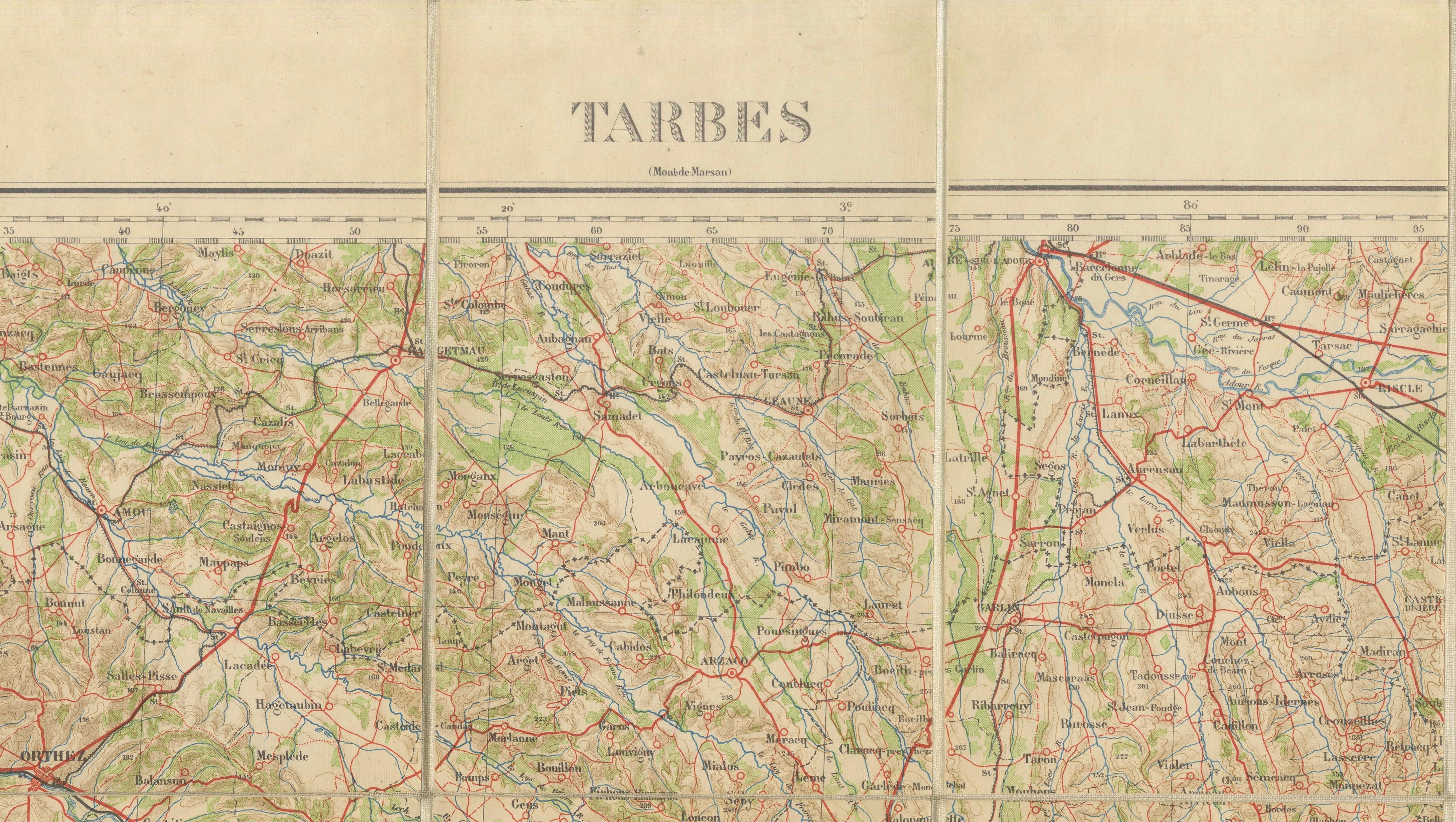 Antique Tarbes & French Pyrenees Folding Map, Edward Stanford, 1922