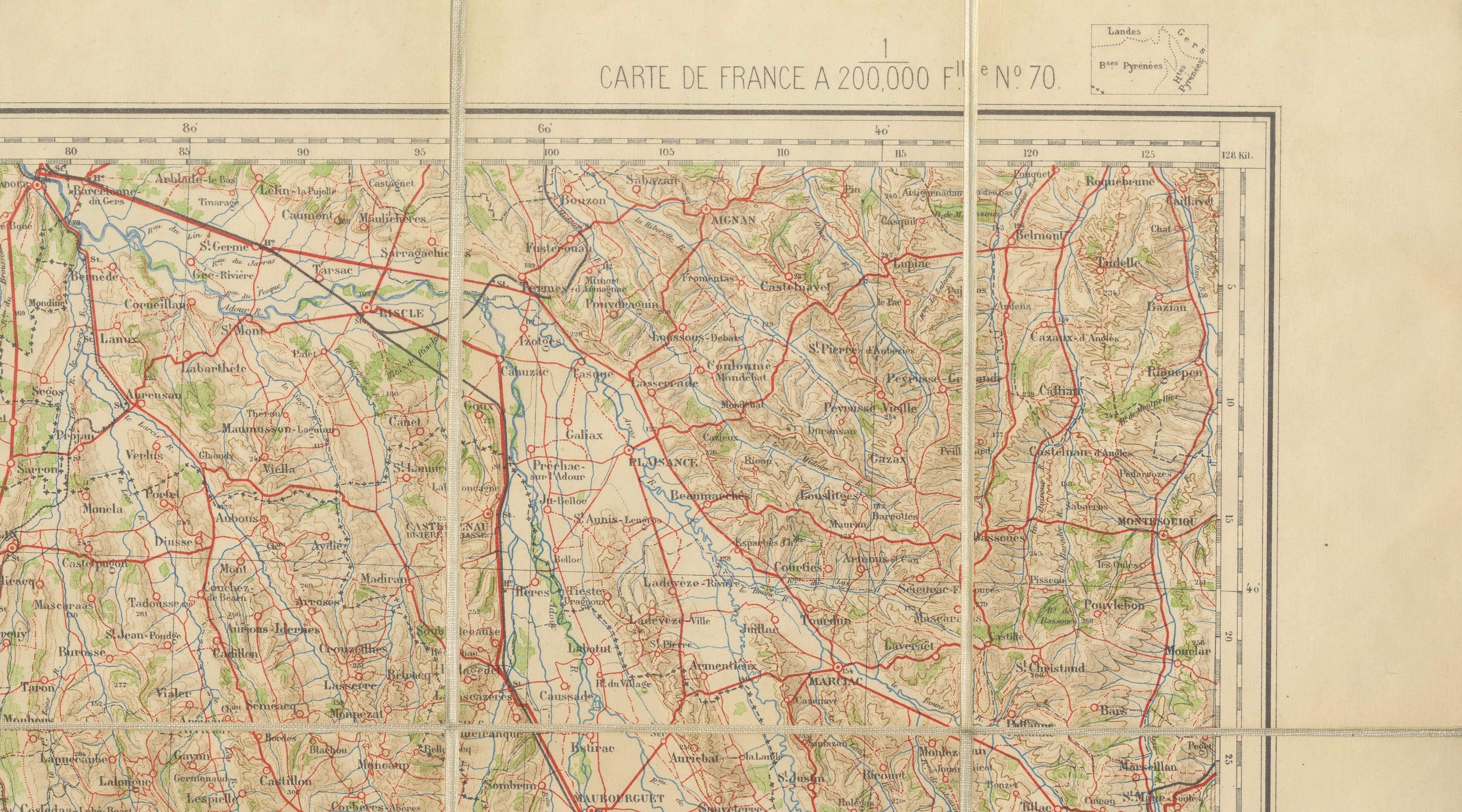 Antique Tarbes & French Pyrenees Folding Map, Edward Stanford, 1922
