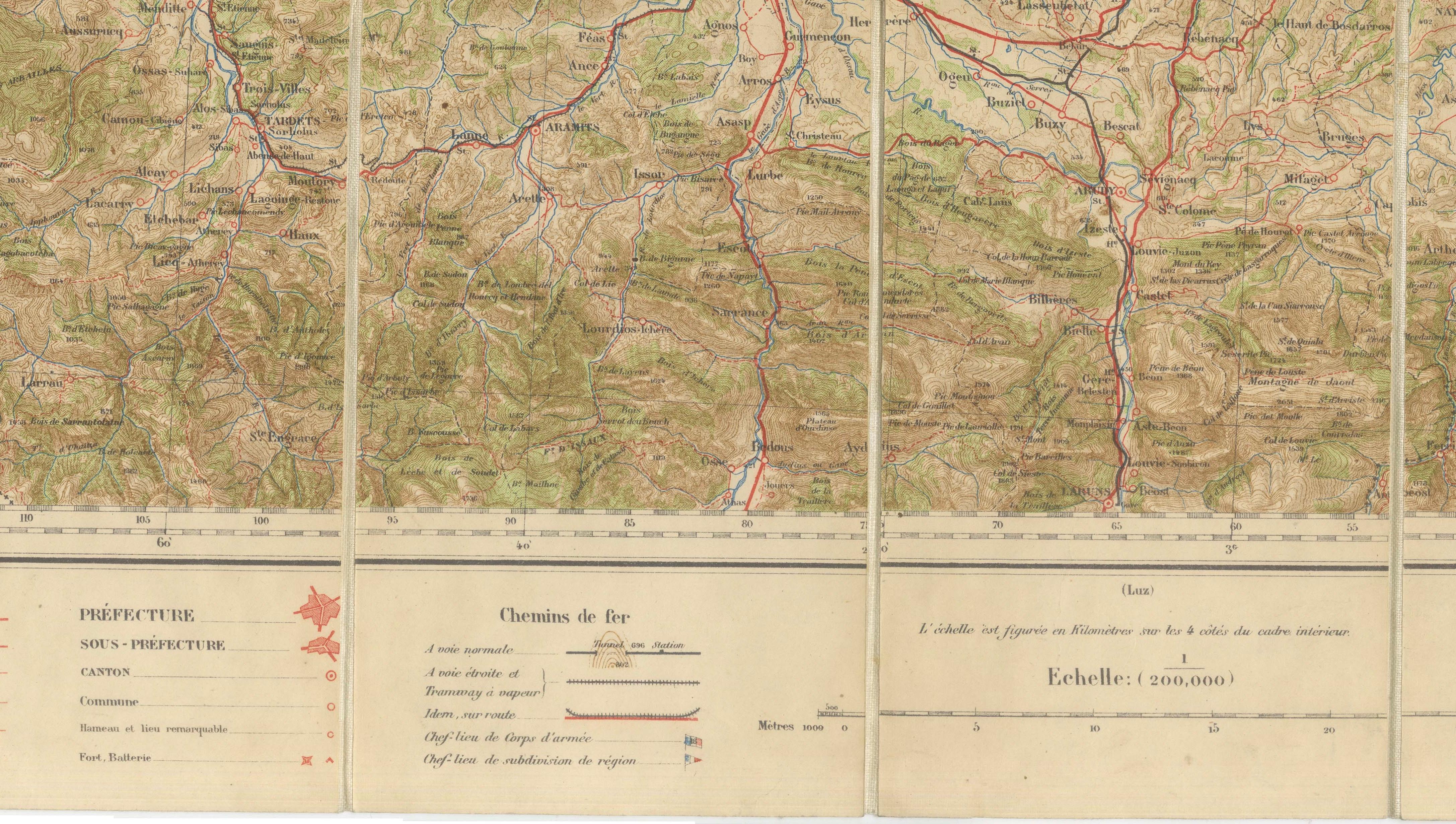 Antique Tarbes & French Pyrenees Folding Map, Edward Stanford, 1922