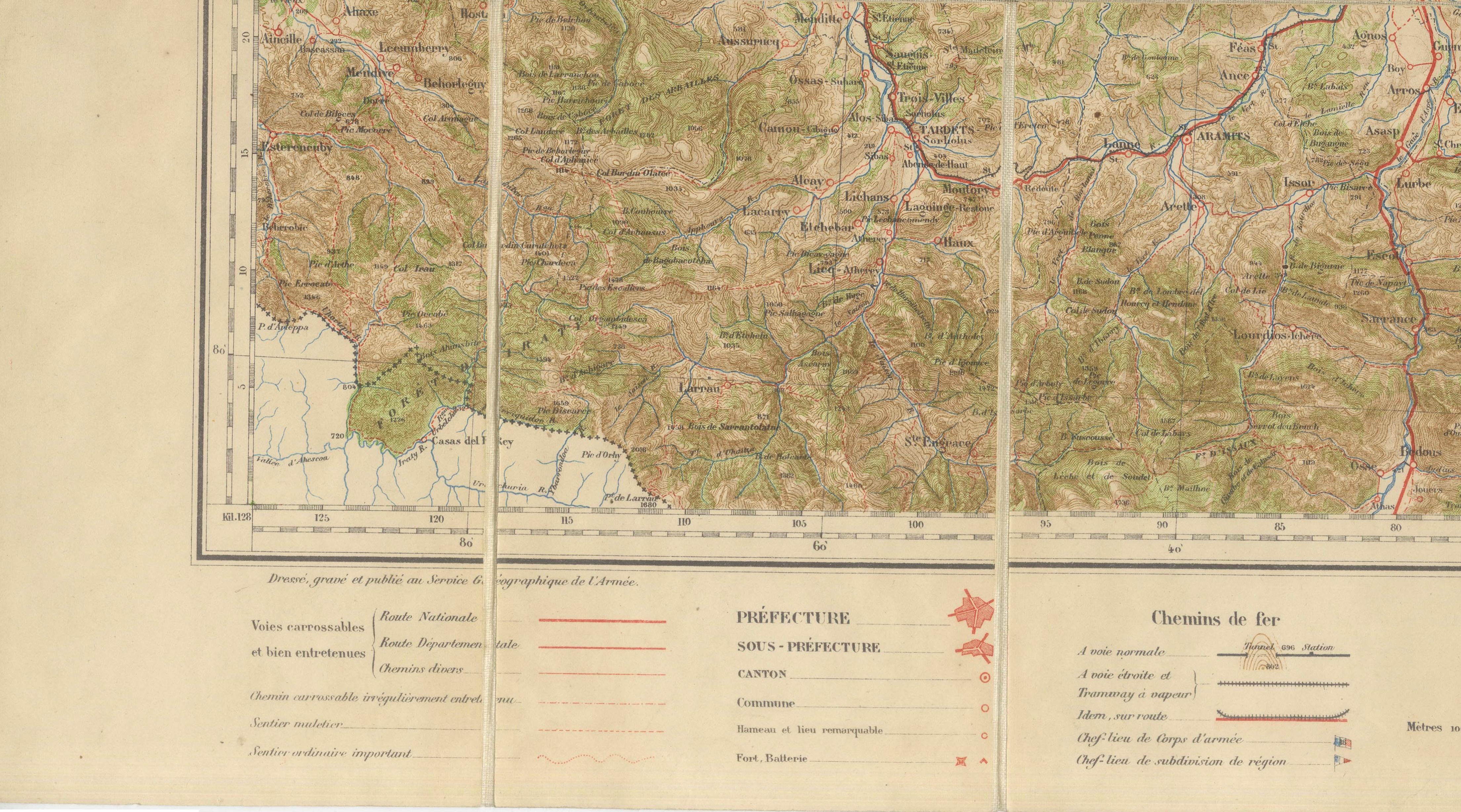 Antique Tarbes & French Pyrenees Folding Map, Edward Stanford, 1922