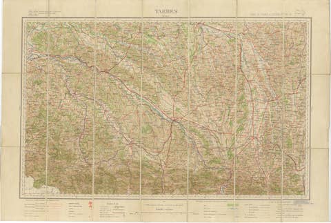 Antique Tarbes & French Pyrenees Folding Map, Edward Stanford, 1922