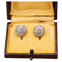 Antique target earrings - rose cut diamond studs - Solid 18k gold