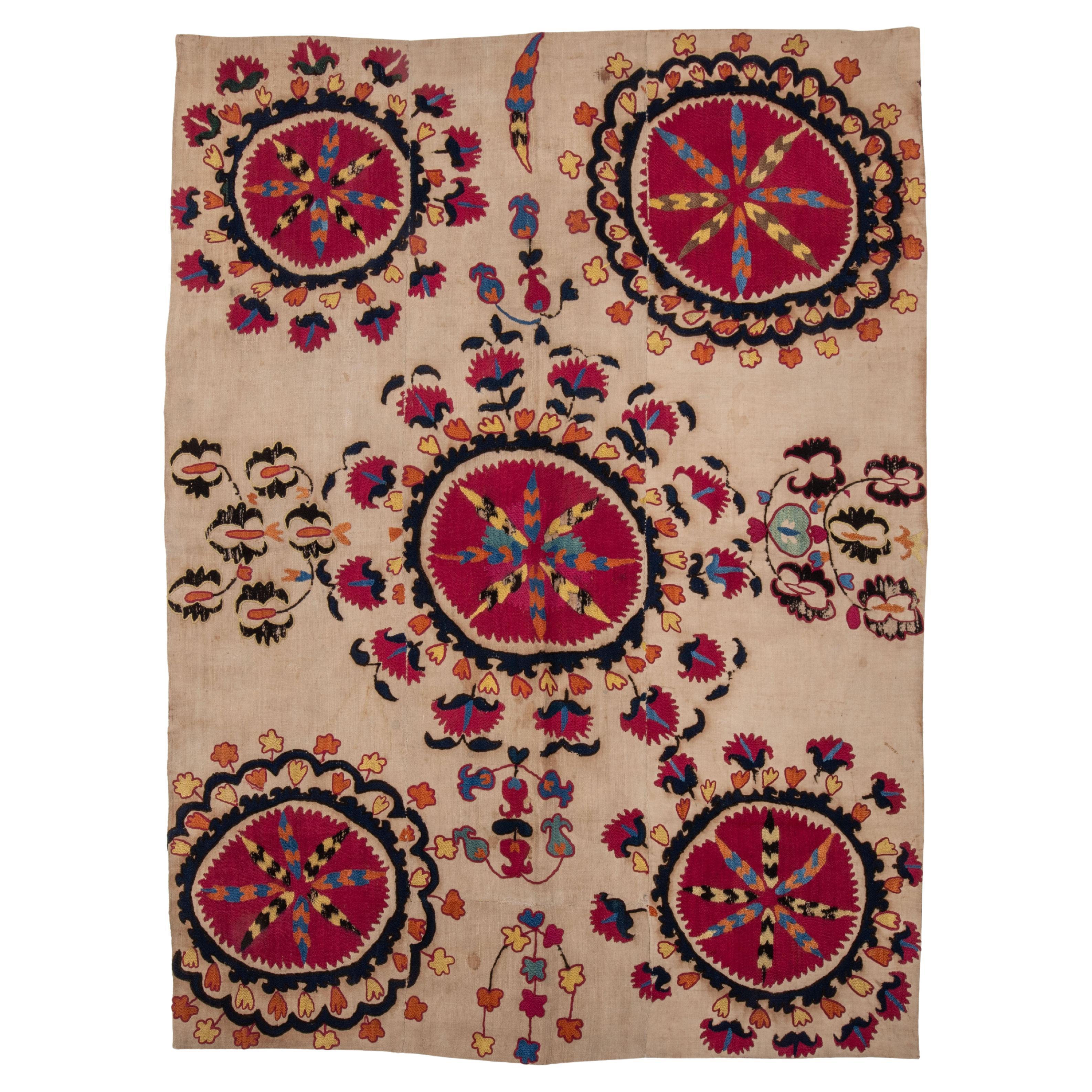 Antique Tashkent Suzani Fragment, 19th C. Uzbekistan