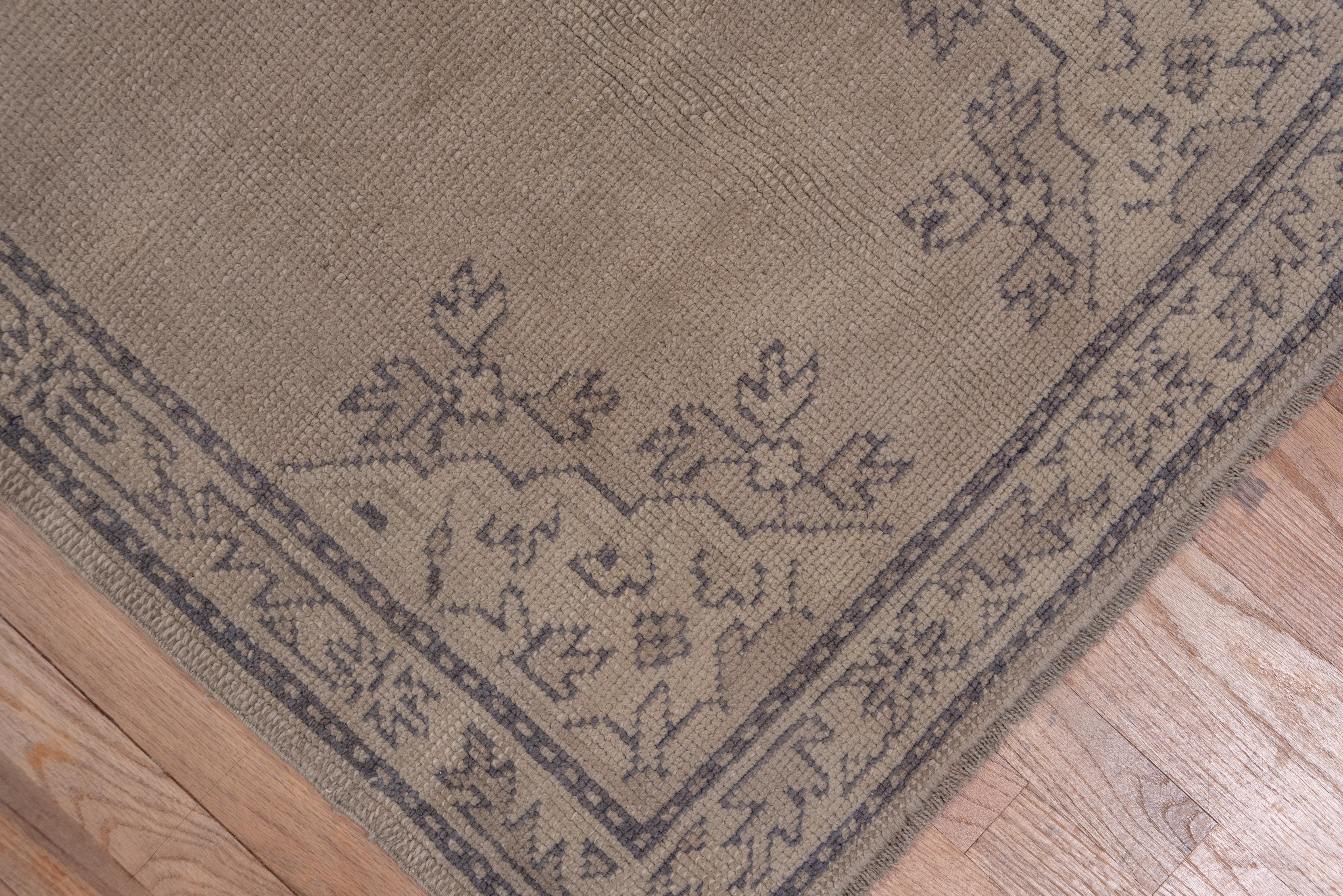Hand-Knotted Antique Taupe Field Oushak Runner For Sale