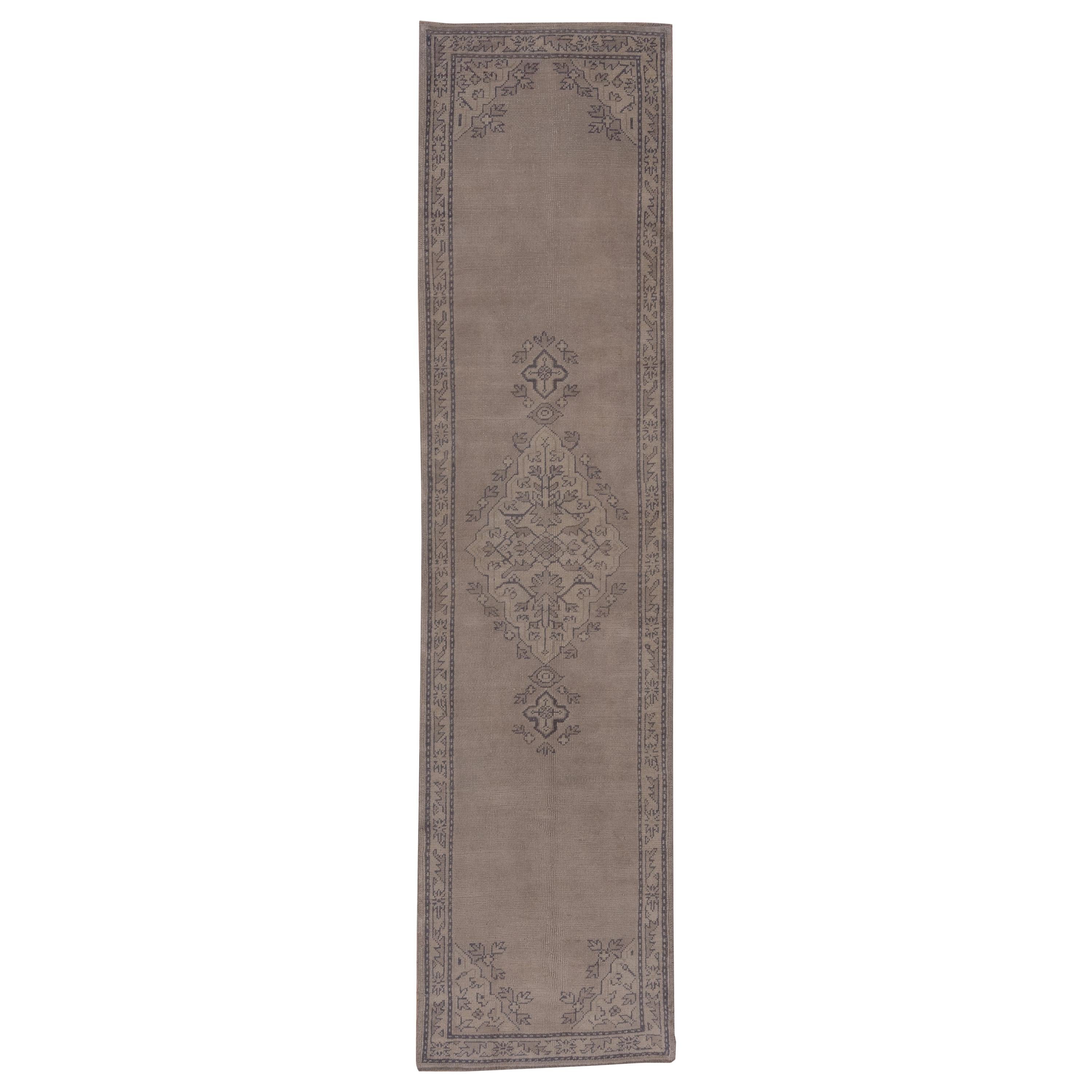 Antique Taupe Field Oushak Runner For Sale