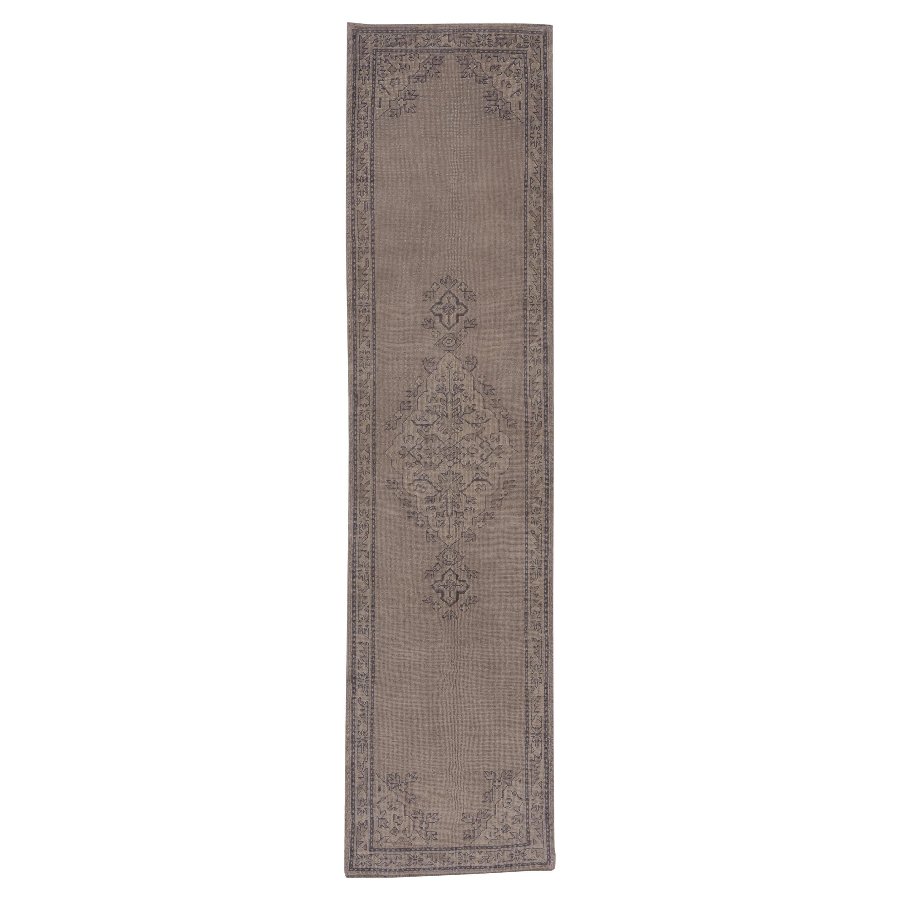 Antique Taupe Field Oushak Runner For Sale