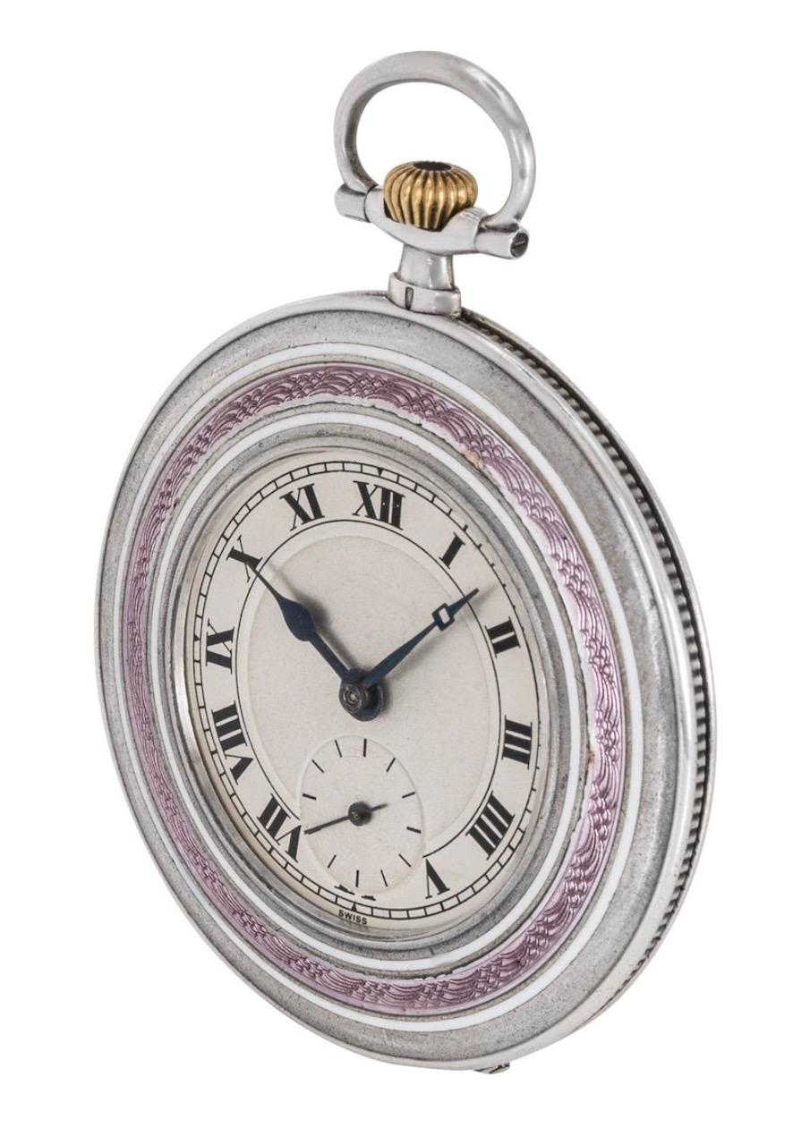 Montre de poche ancienne Tavannes Watch Company en argent, à cadran ouvert et émaillé Excellent état - En vente à London, GB