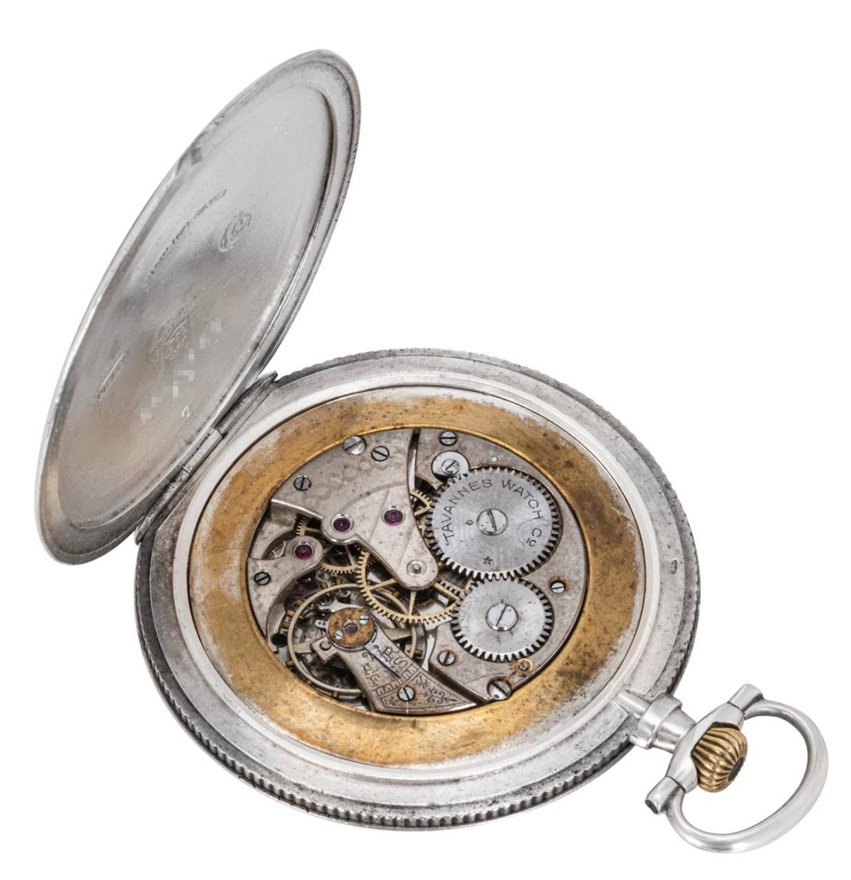 Montre de poche ancienne Tavannes Watch Company en argent, à cadran ouvert et émaillé Pour hommes en vente