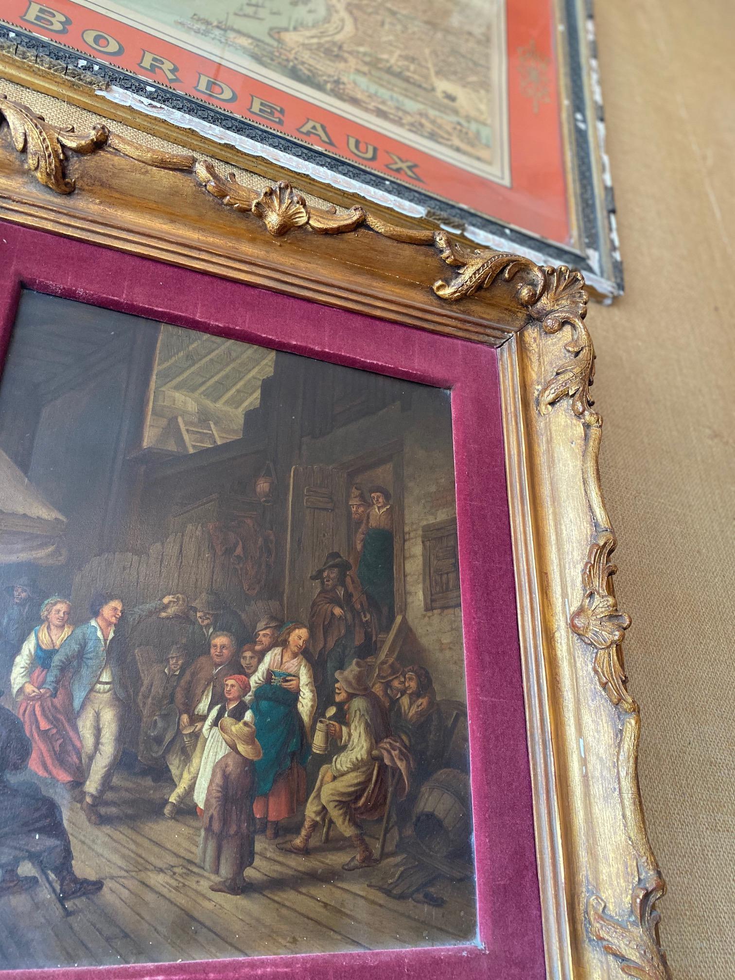 Pintura al Óleo Antigua Escena de Taberna en Bueno estado para la venta en Dallas, TX