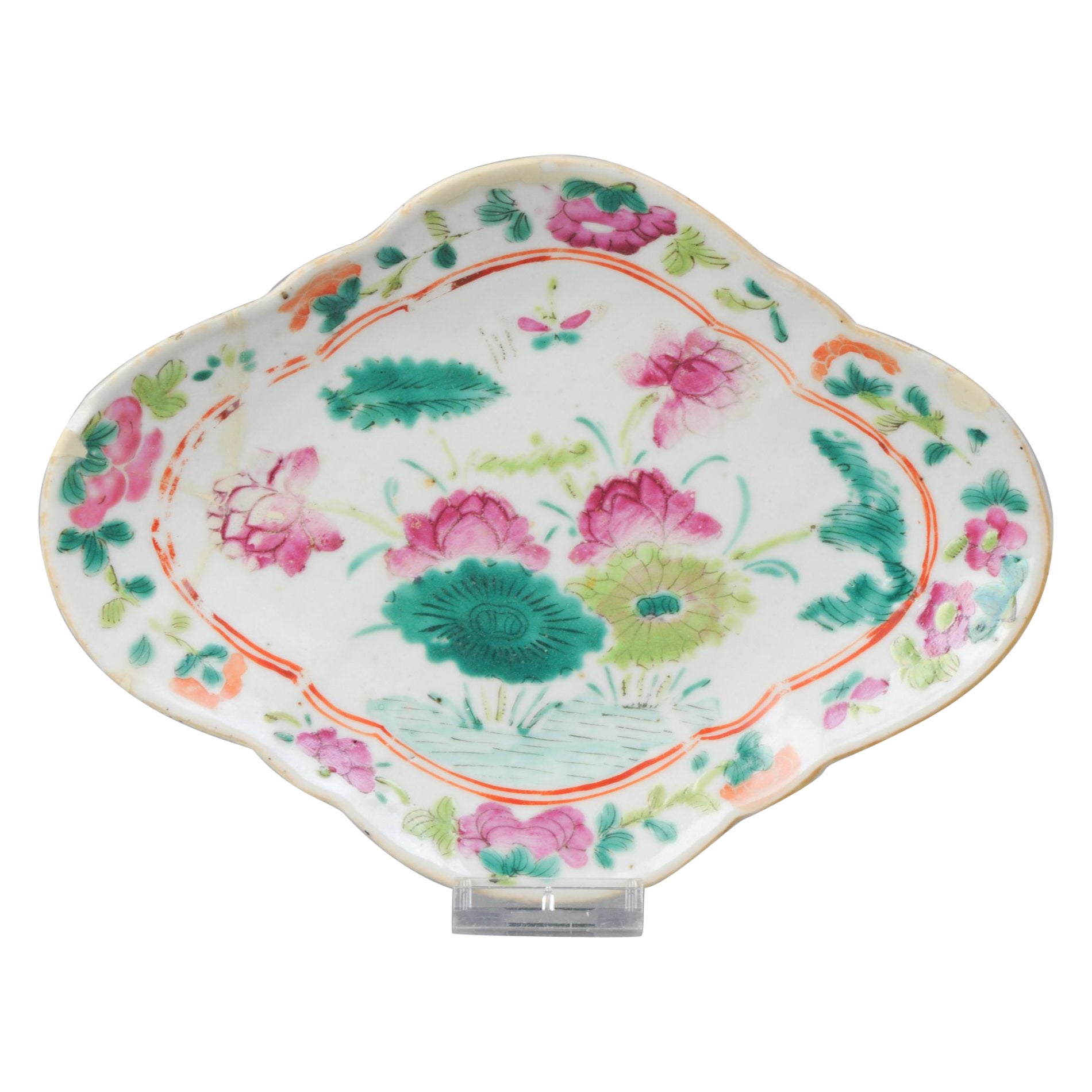 Antique Tazza Bowl Qing Flowers Tongzhi / Guangxu, 19th Century