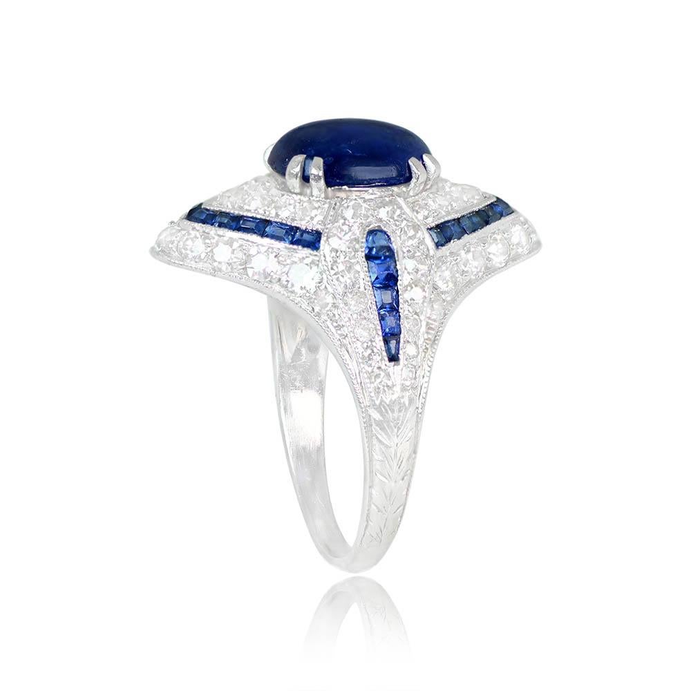 Art Deco Antique T.B. Starr 1.50ct Cabochon Cut Sapphire Cocktail Ring, Platinum For Sale