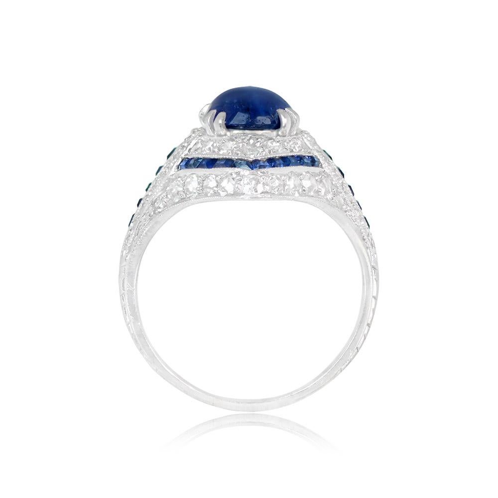 Antique T.B. Starr 1.50ct Cabochon Cut Sapphire Cocktail Ring, Platinum In Excellent Condition For Sale In New York, NY