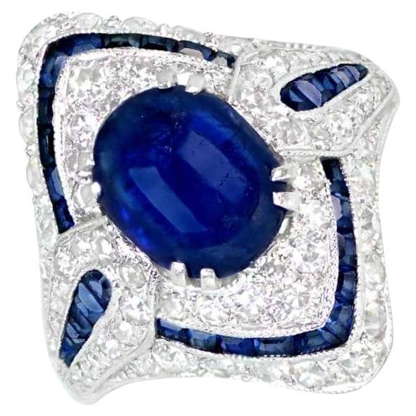 Antique T.B. Starr 1.50ct Cabochon Cut Sapphire Cocktail Ring, Platinum