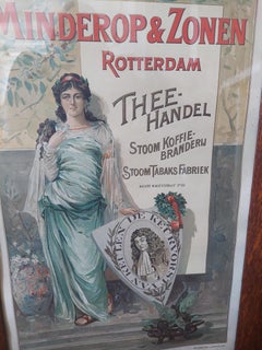 Antique Tea Advertising Poster Minderop & Zonen Rotterdam Theehandel