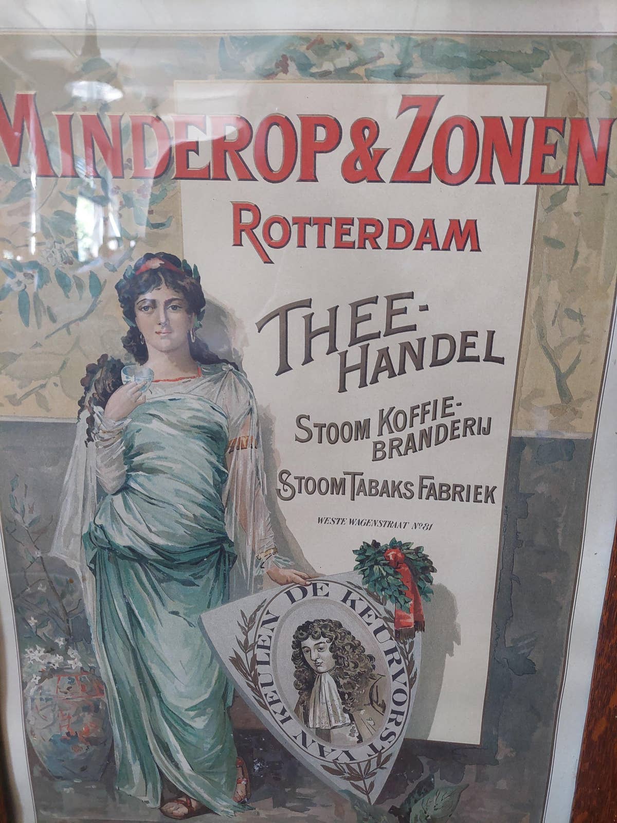 Antique Tea Advertising Poster Minderop & Zonen Rotterdam Theehandel