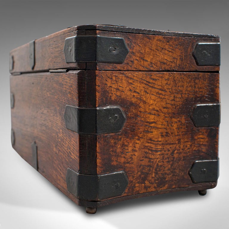 Antique Tea Box, English, Oak, Iron, Connoisseur Caddy, Case,