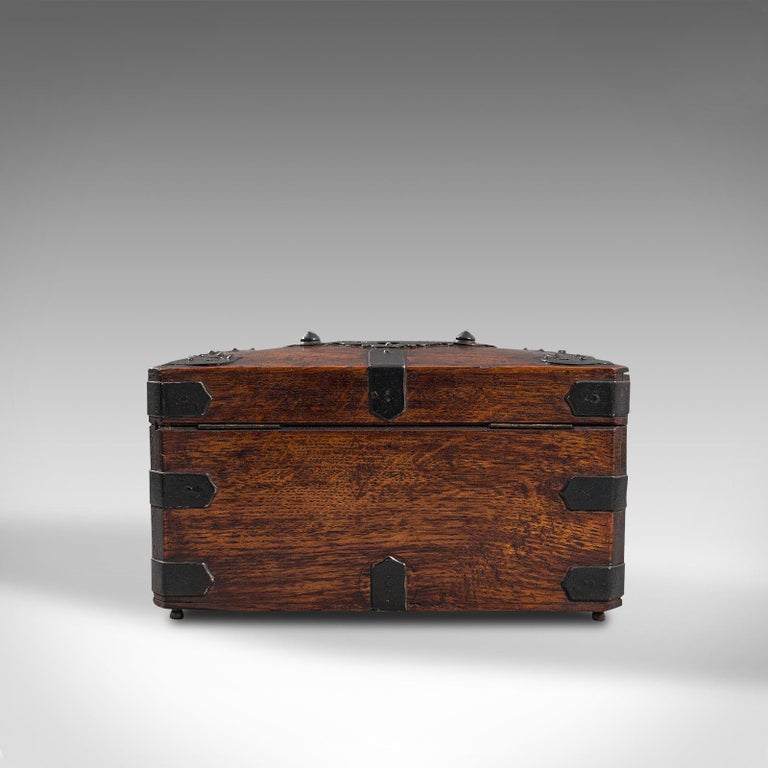 Antique Tea Box, English, Oak, Iron, Connoisseur Caddy, Case,