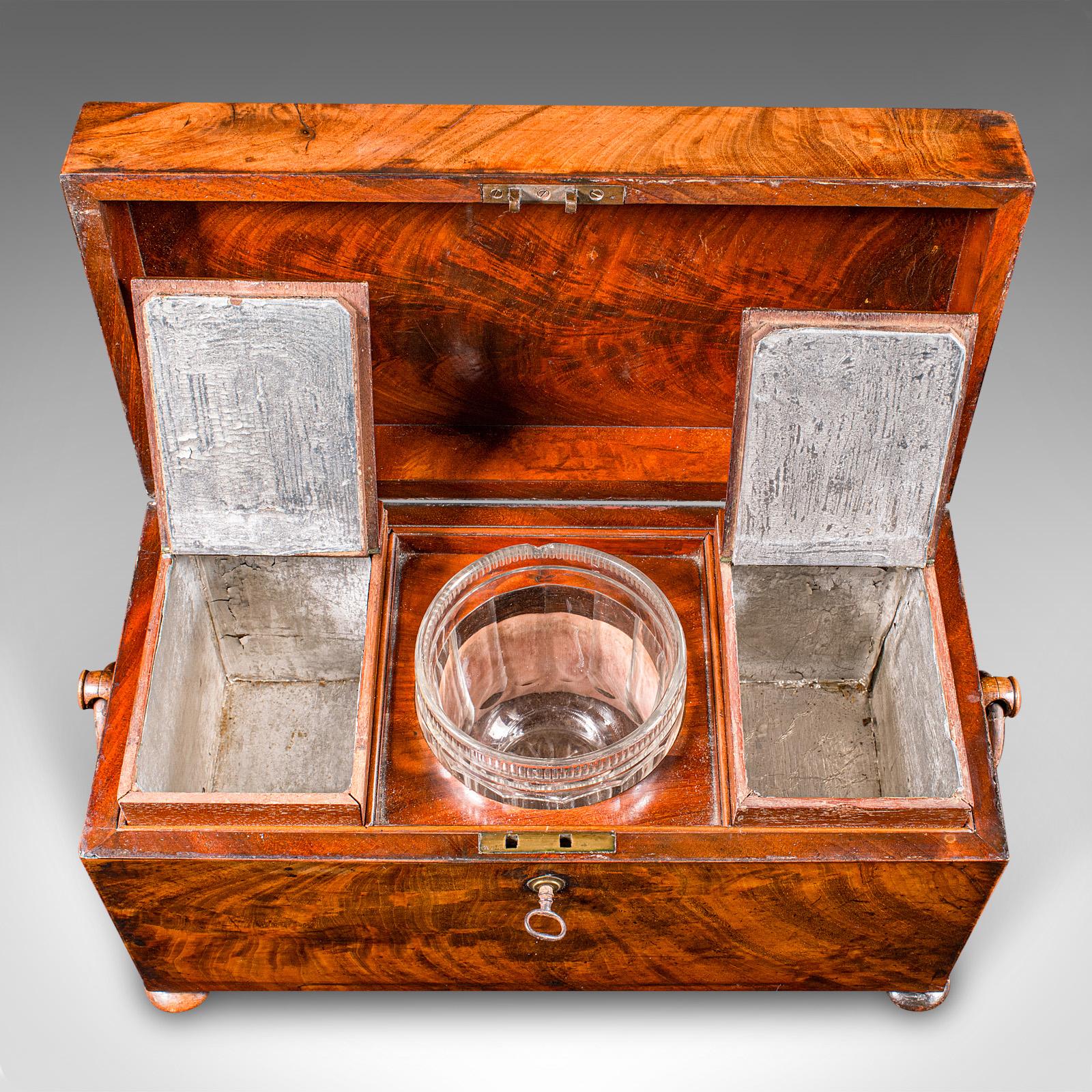 Ancienne boîte à thé anglaise, boîte à feuilles libres, verre mélangé, Régence, vers 1820 en vente 3