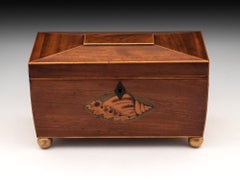 Antique Tea Caddy with Brass Handles Conch Shell Glass Mixing Bow