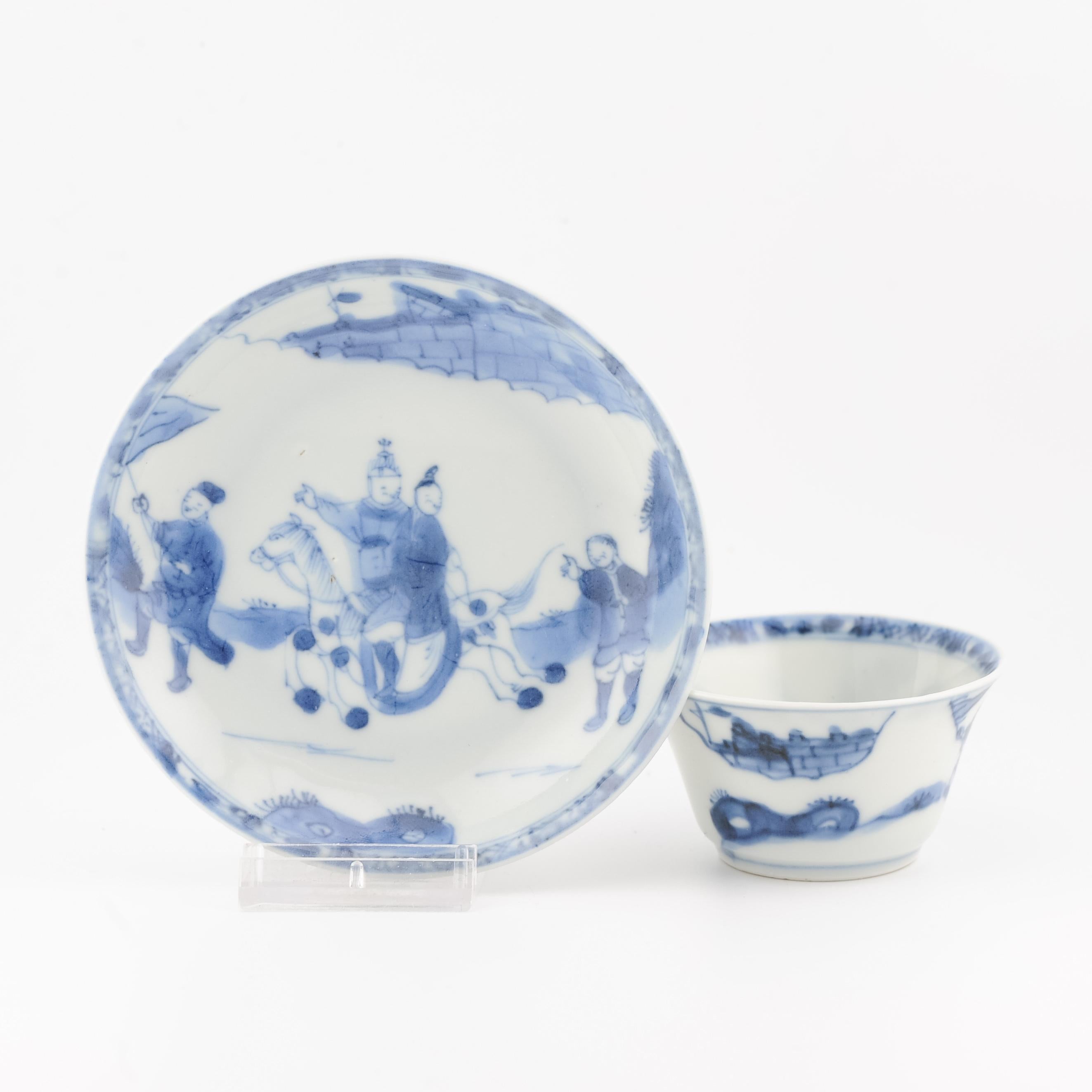 Antique Tea Cup and Saucer Chinese Porcelain Kangxi Blue White Bowl China 5