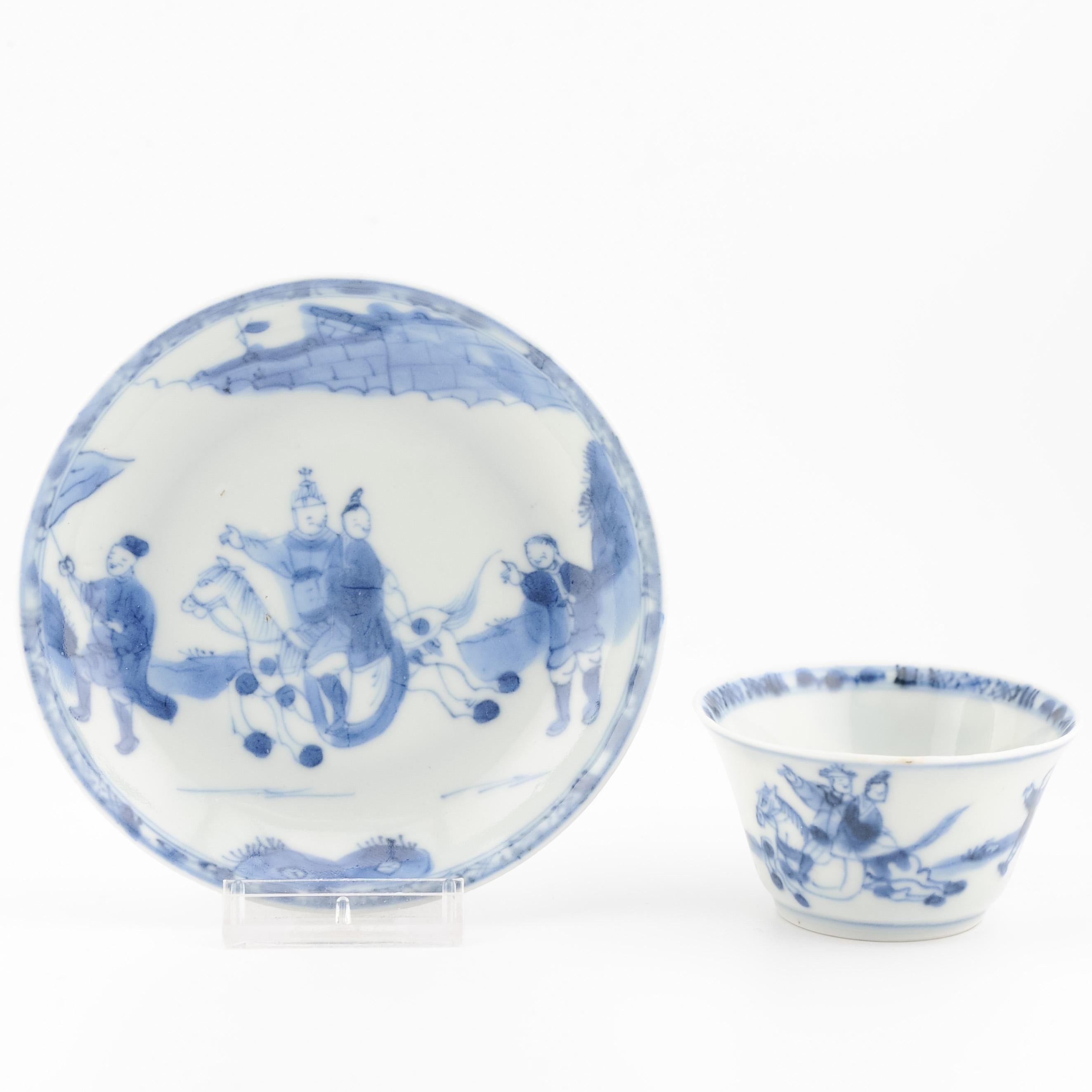 Qing Antique Tea Cup and Saucer Chinese Porcelain Kangxi Blue White Bowl China