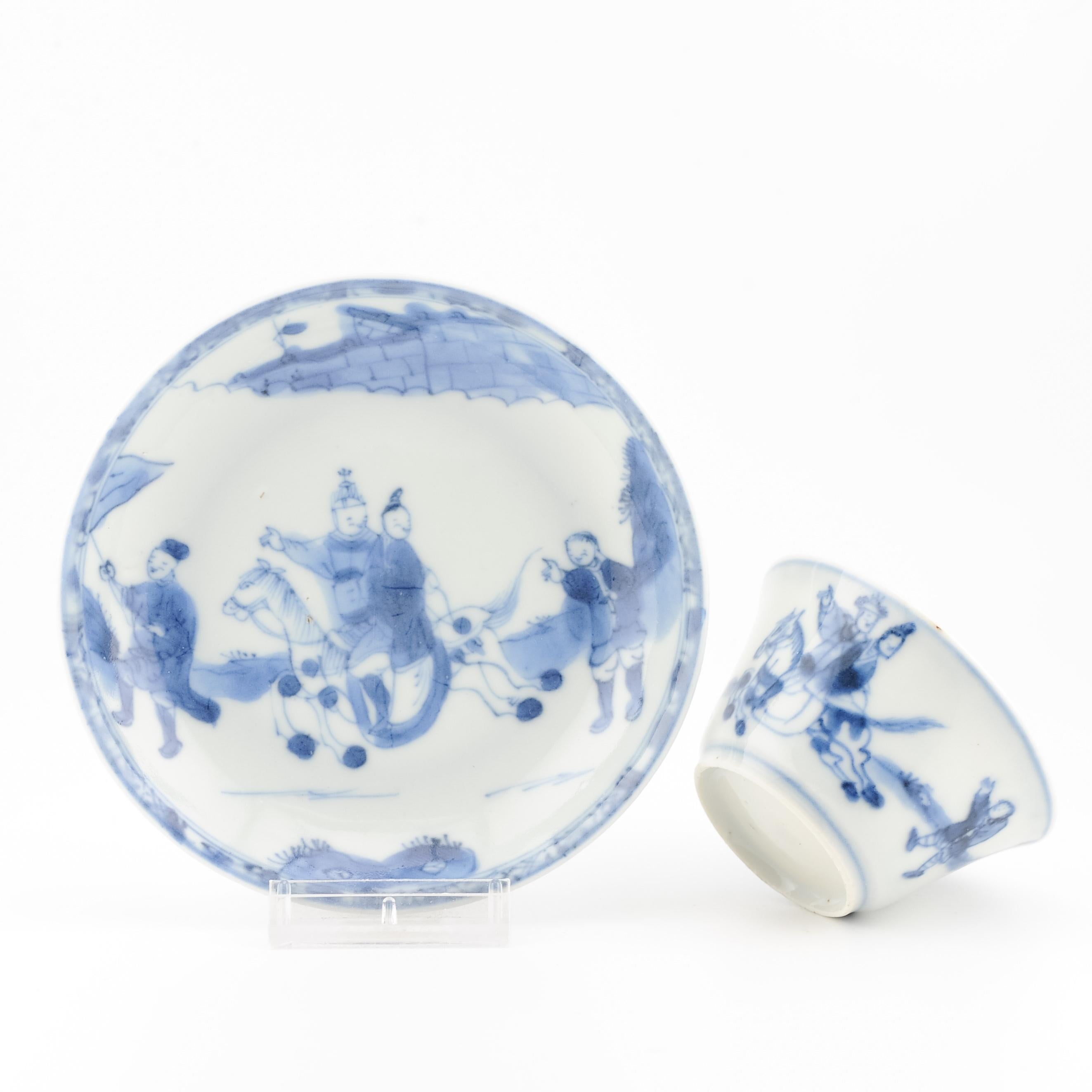 Antique Tea Cup and Saucer Chinese Porcelain Kangxi Blue White Bowl China In Excellent Condition In Amsterdam, Noord Holland
