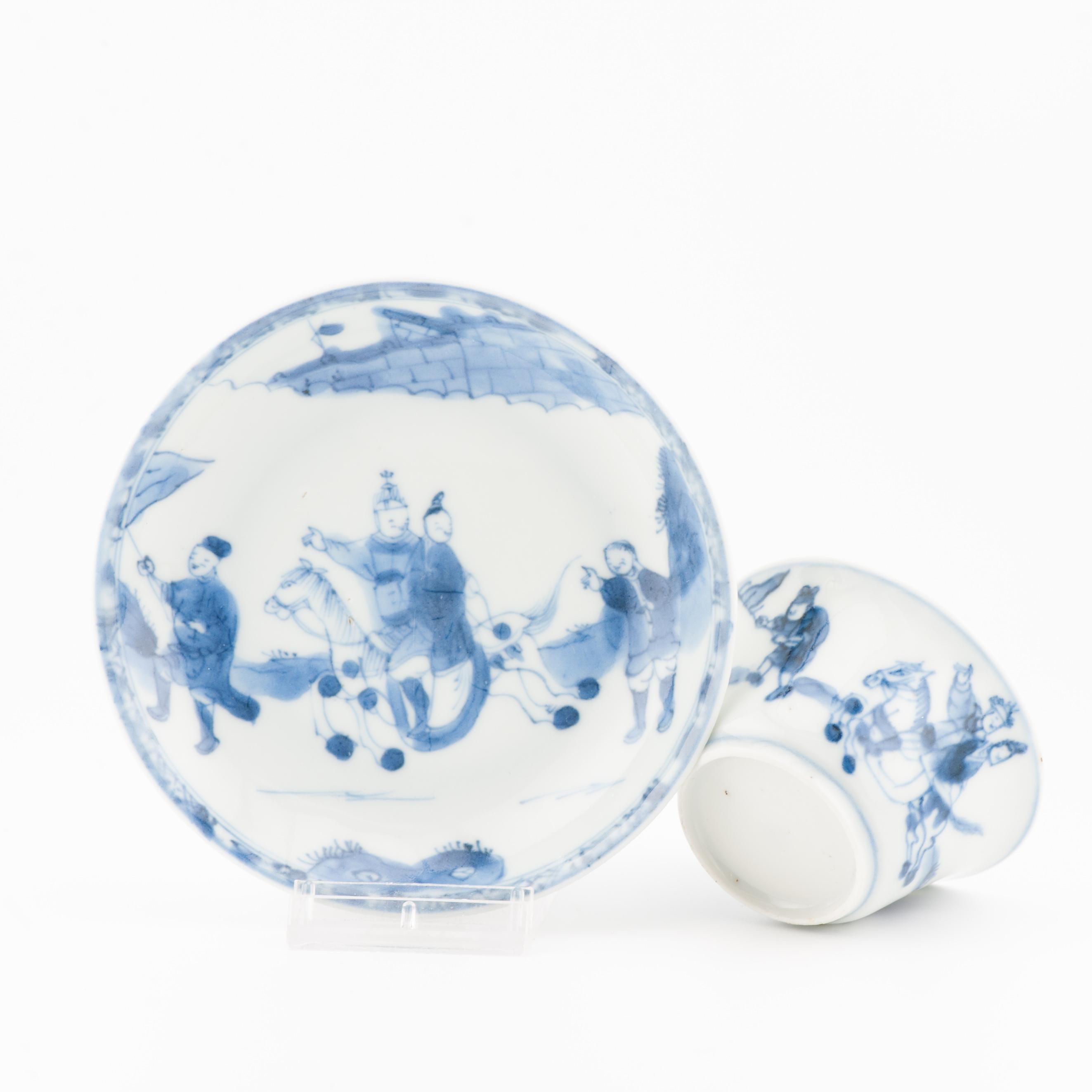 18th Century and Earlier Antique Tea Cup and Saucer Chinese Porcelain Kangxi Blue White Bowl China