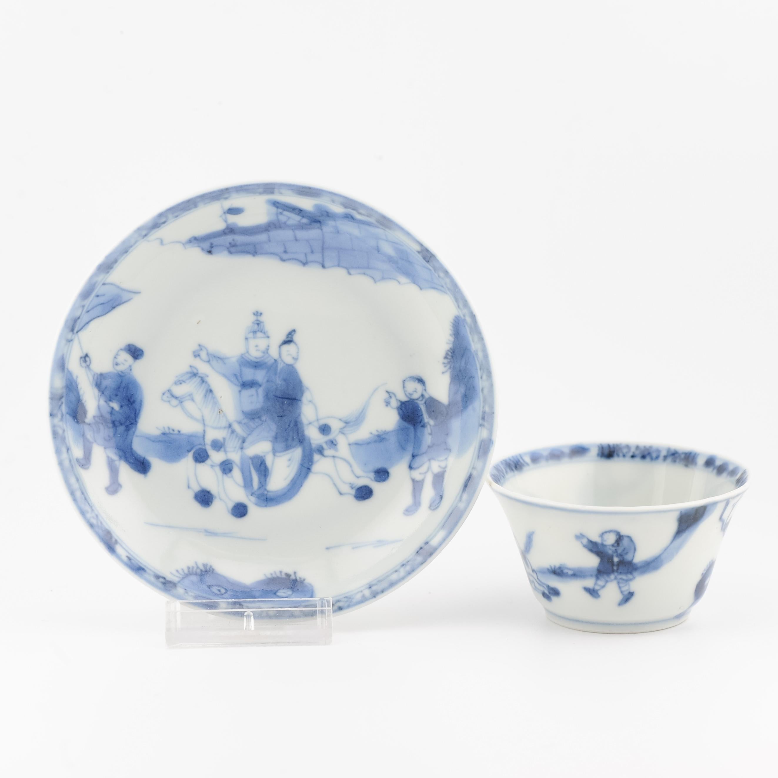 Antique Tea Cup and Saucer Chinese Porcelain Kangxi Blue White Bowl China 4