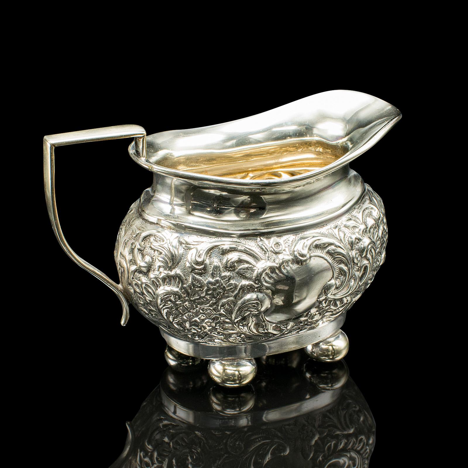 Antique Tea Serving Set, English, Silver Plate, Teapot, Sugar Dish, Edwardian 5