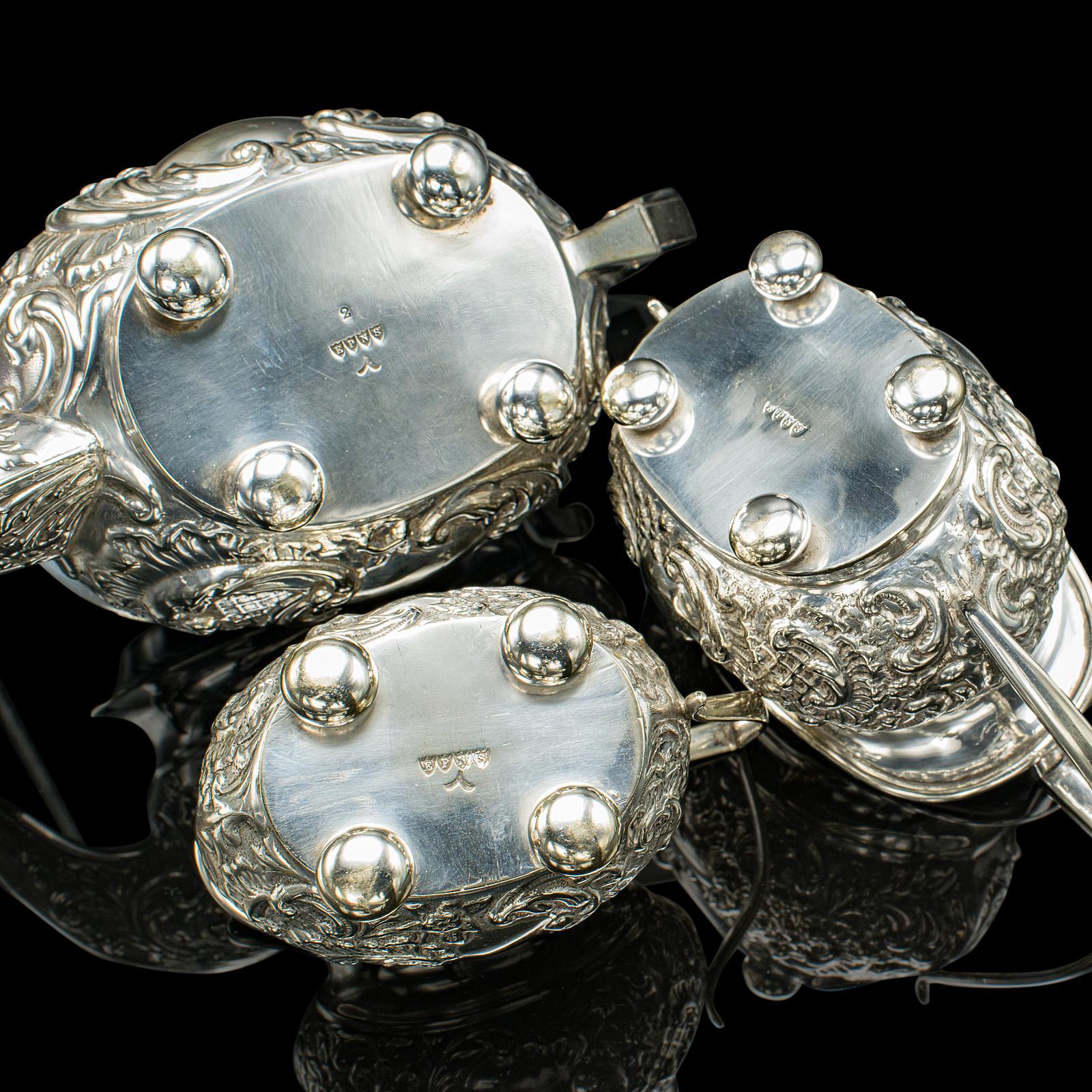 Antique Tea Serving Set, English, Silver Plate, Teapot, Sugar Dish, Edwardian 7