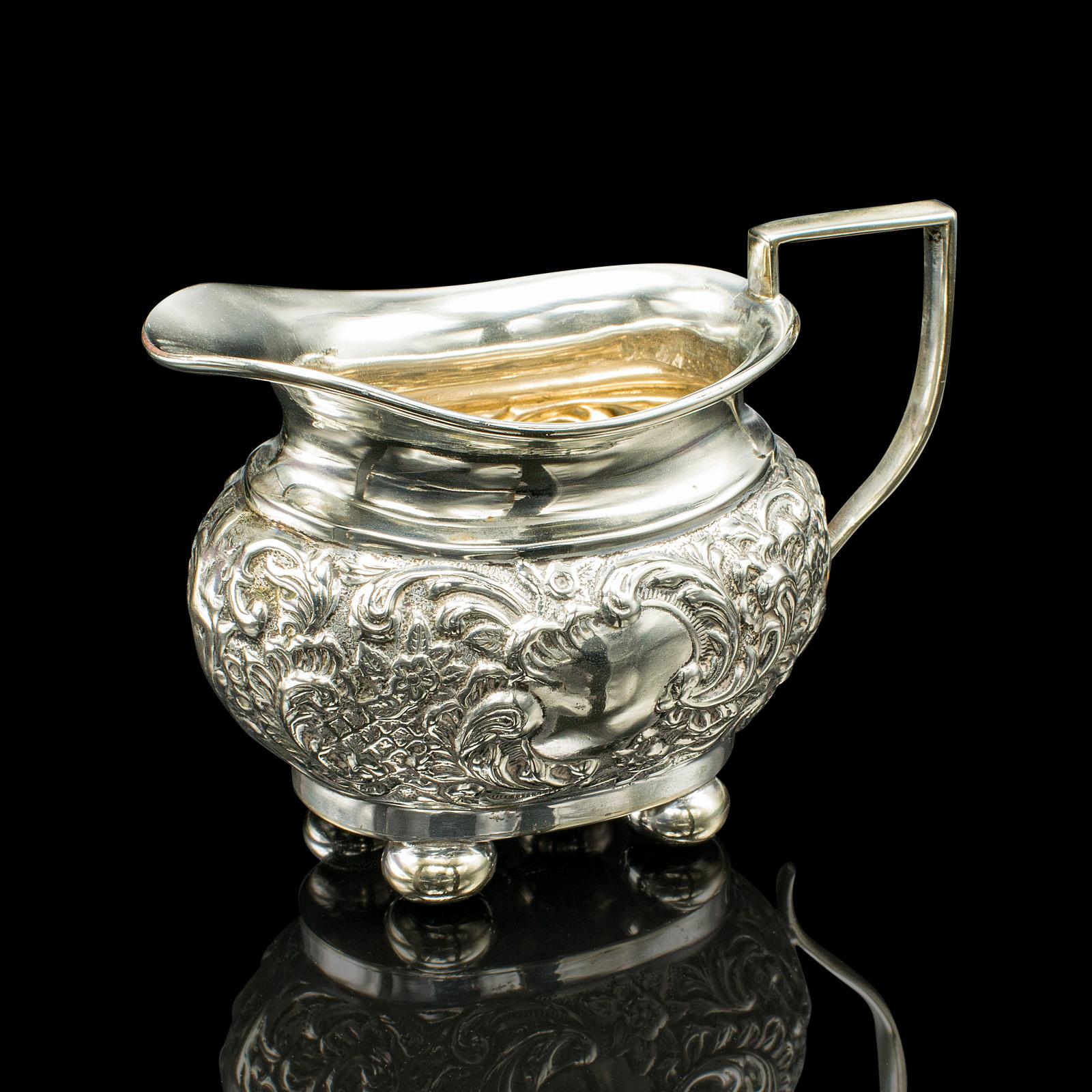 Antique Tea Serving Set, English, Silver Plate, Teapot, Sugar Dish, Edwardian 4