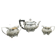 Antikes Teeservice-Set, englisch, versilbert, Teekanne, Zuckerschale, edwardianisch