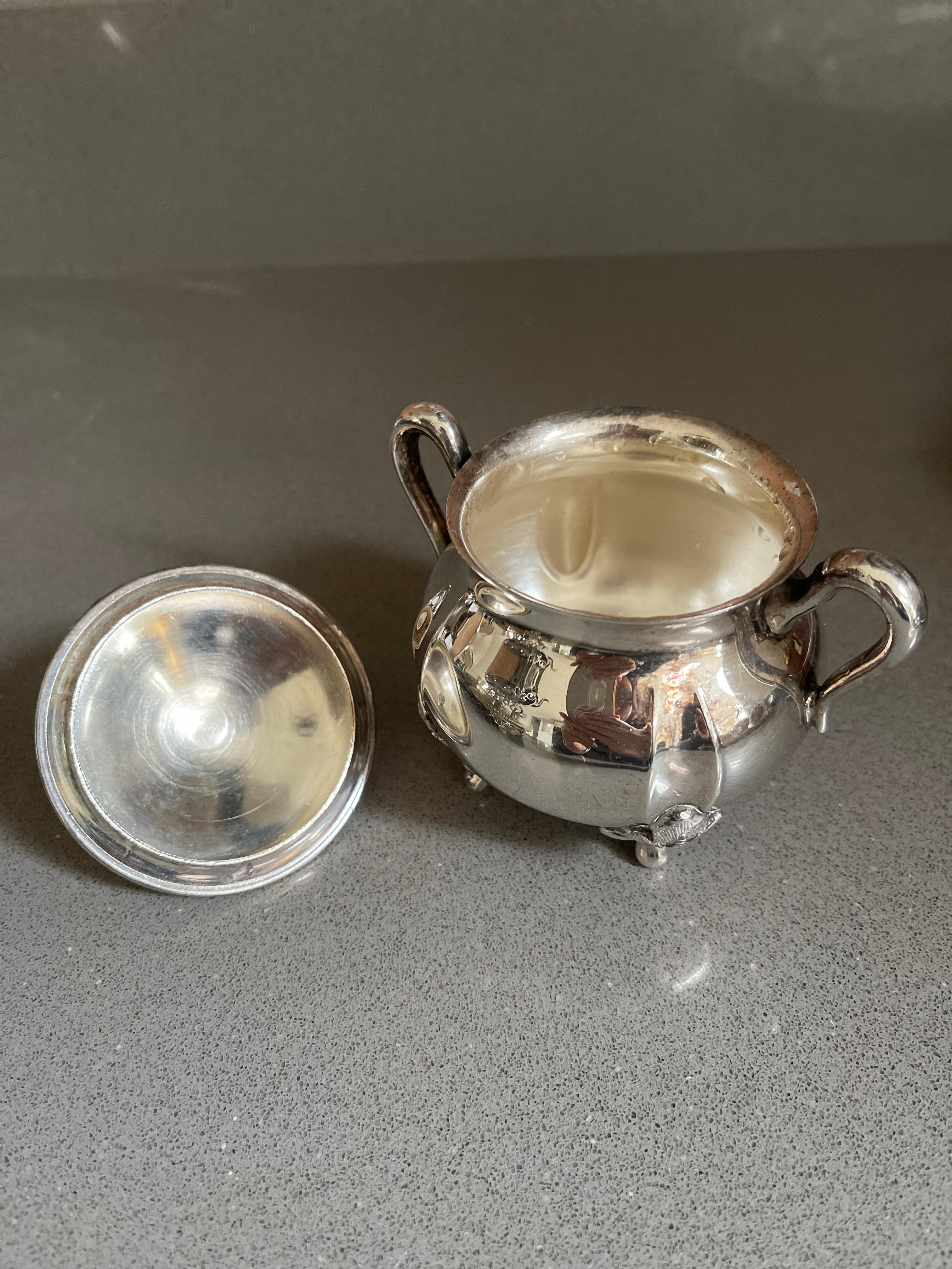 Antique Tea Set 3 Part English Silver, Serving Tray, Home Decorative Objects  For Sale 4