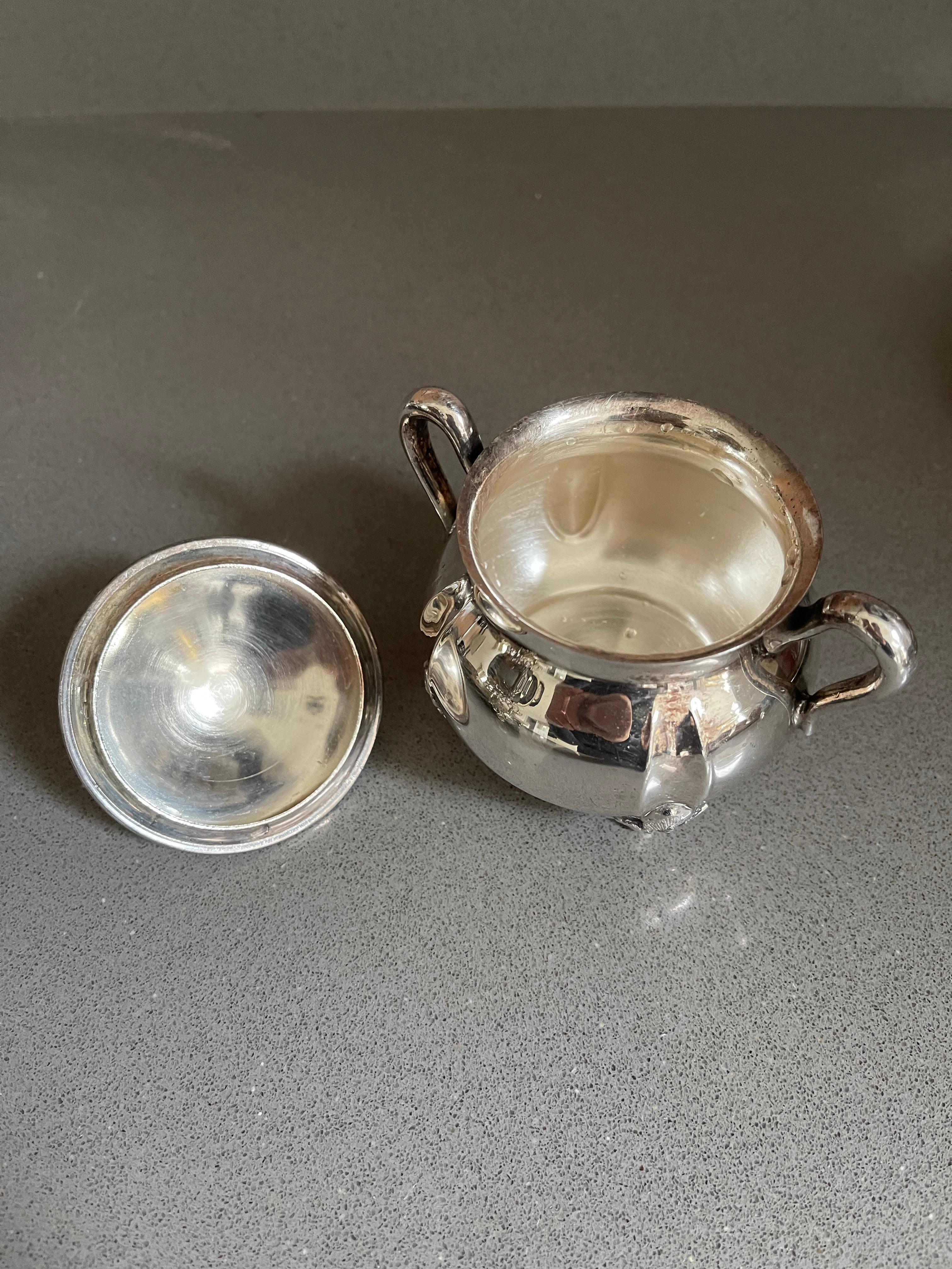 Juego de Té Antiguo 3 Piezas Plata Inglesa, Bandeja para Servir, Objetos Decorativos para el Hogar en venta 3