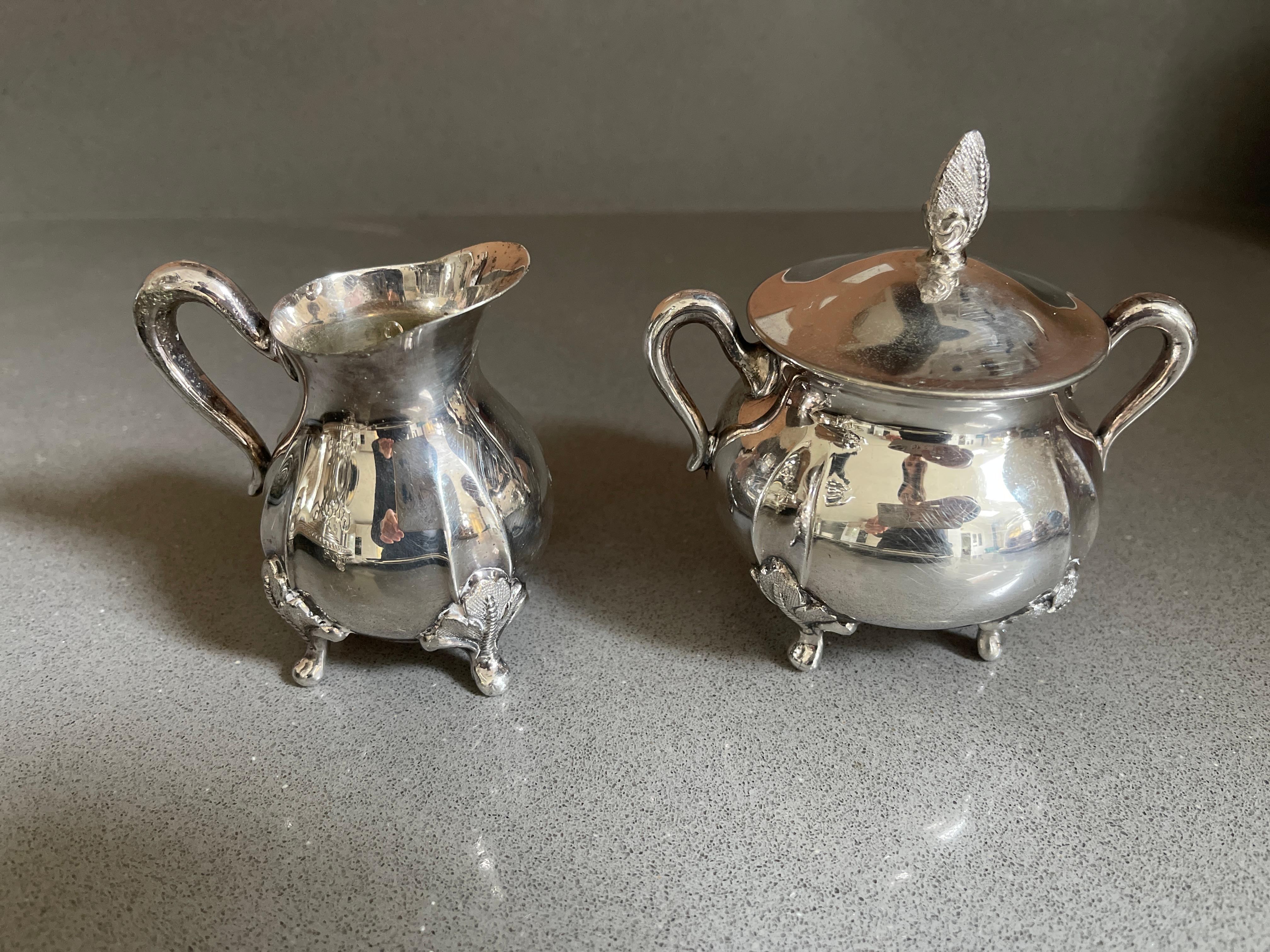 Antique Tea Set 3 Part English Silver, Serving Tray, Home Decorative Objects  For Sale 7