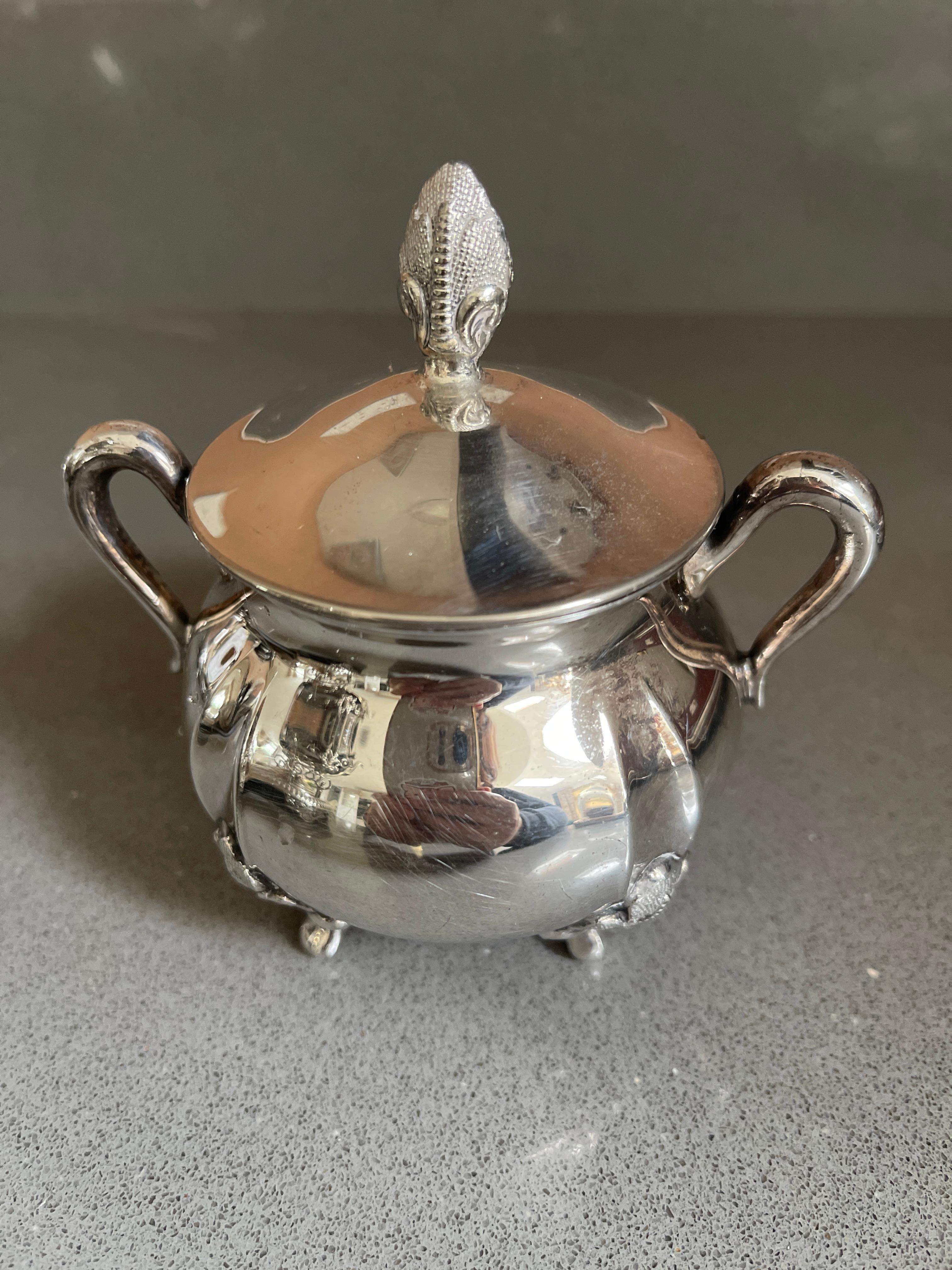 Antique Tea Set 3 Part English Silver, Serving Tray, Home Decorative Objects  For Sale 2