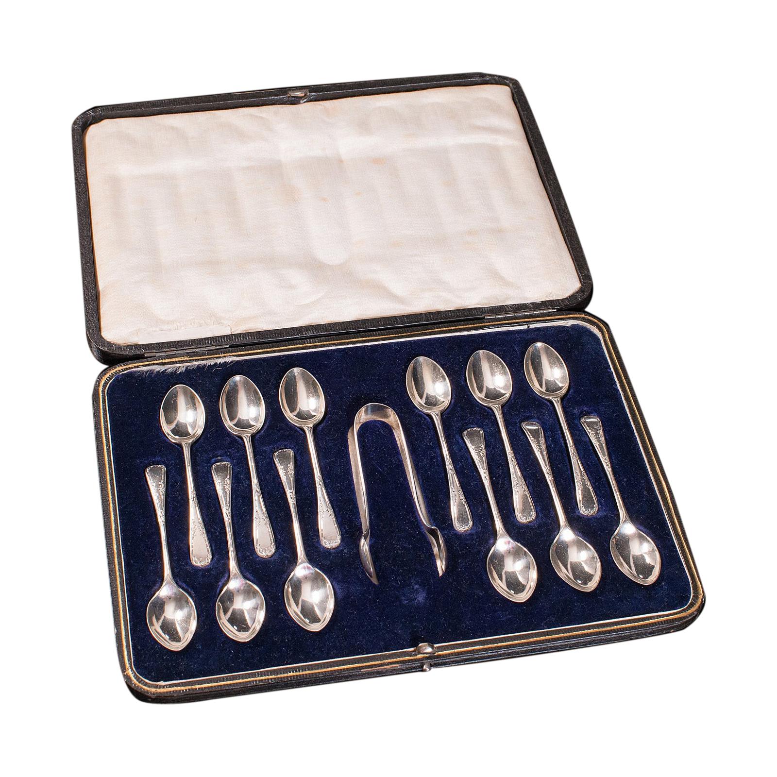 Antique Tea Spoon Service, English, Silver, WS Savage, Sheffield, Hallmark, 1917